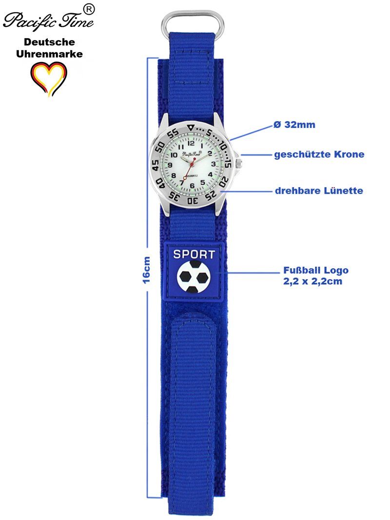 Pacific Time Quarzuhr Kinder Armbanduhr Fußball Stoffarmband Klettverschluß, Gratis Versand