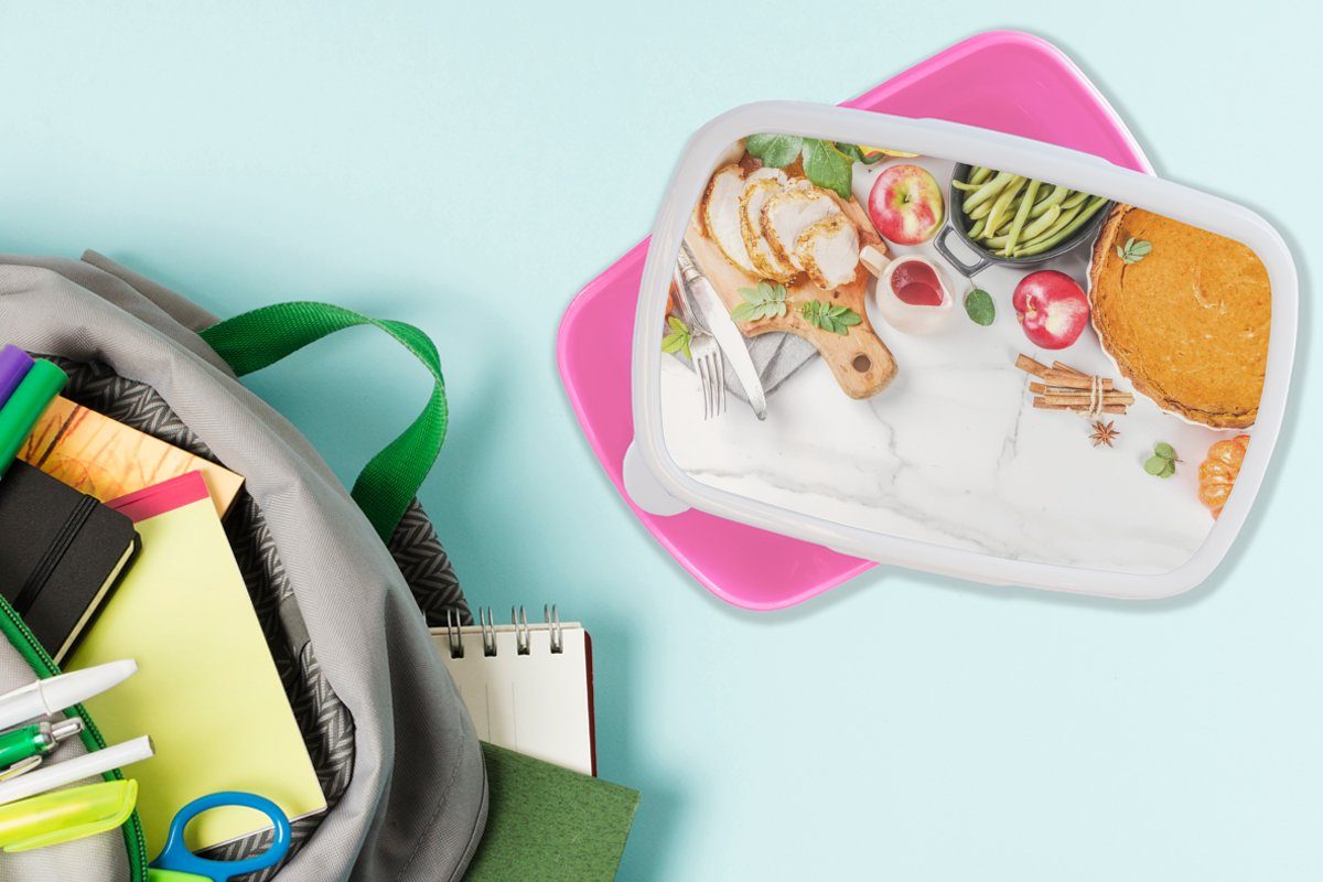 Lunchbox Kräuter, Brotbox rosa MuchoWow Kunststoff, Snackbox, - Fleisch Obst Mädchen, Gemüse Brotdose (2-tlg), Kunststoff - Kinder, Erwachsene, für -