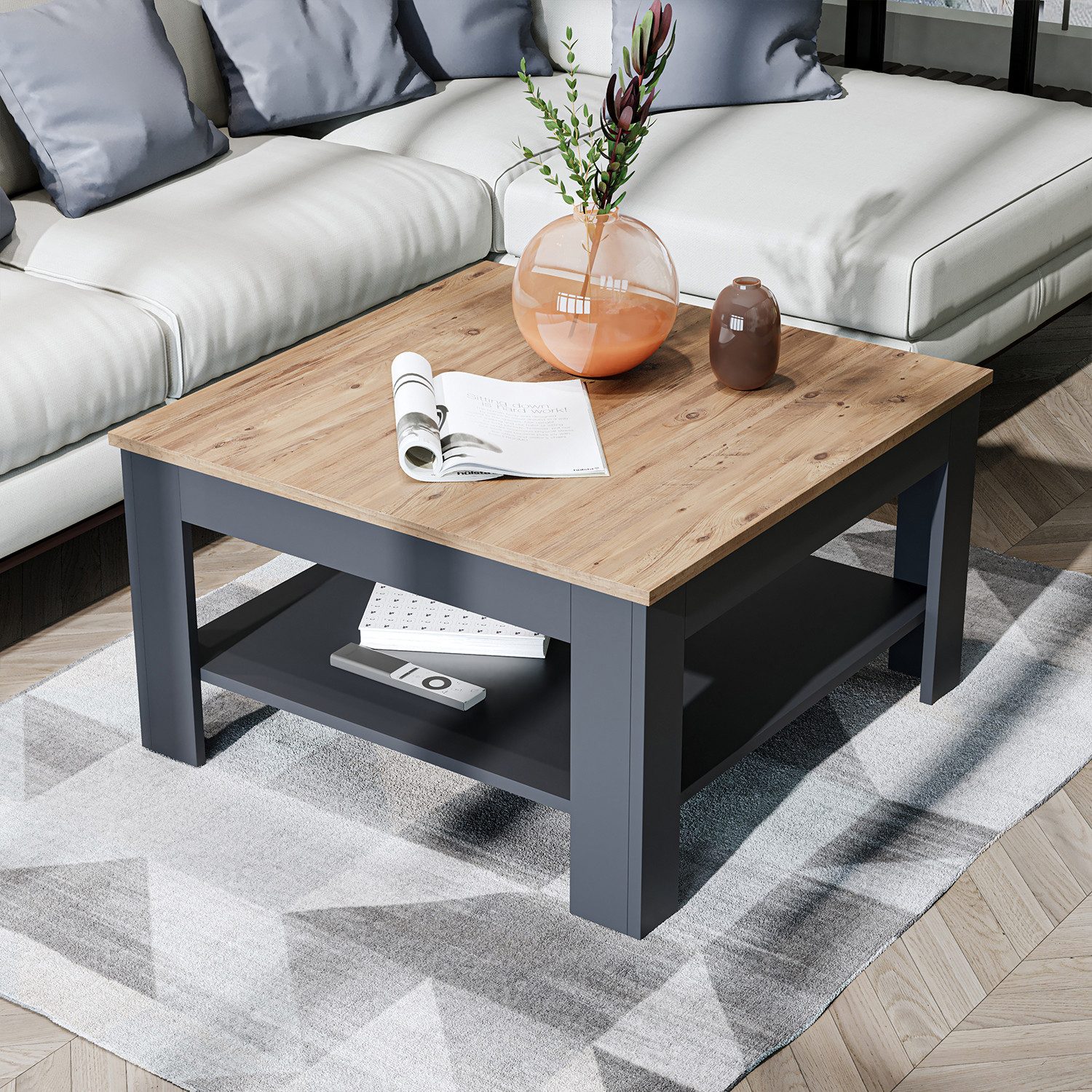 Roomart Wohnzimmertisch Couchtisch HELSINKI mit Ablageboden Wohnzimmertisch Sofatisch modern, Mit unterer Ablage, in zwei Formaten – Bild 2 von 5