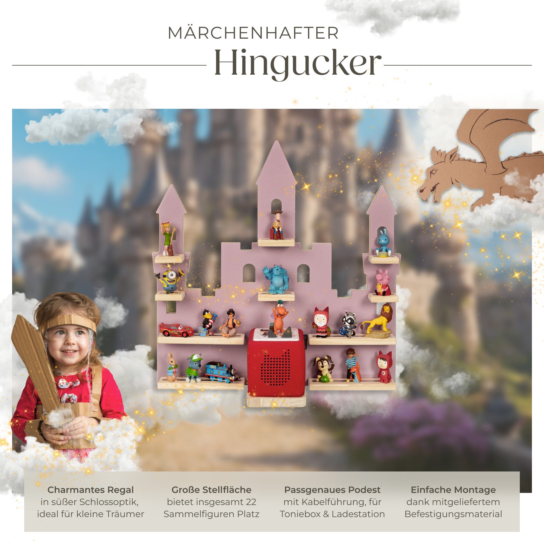 tectake Wandregal MyLittleStory Princess Castle, Set 1-tlg., für bis zu 22 Tonies