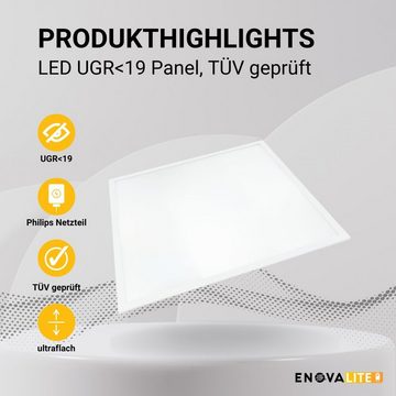 ENOVALITE LED Panel 4er Pack LED Panel, 62x62 cm, 36 W, 3600 lm, 3000 K, UGR<19, TÜV, LED fest integriert, warmweiß