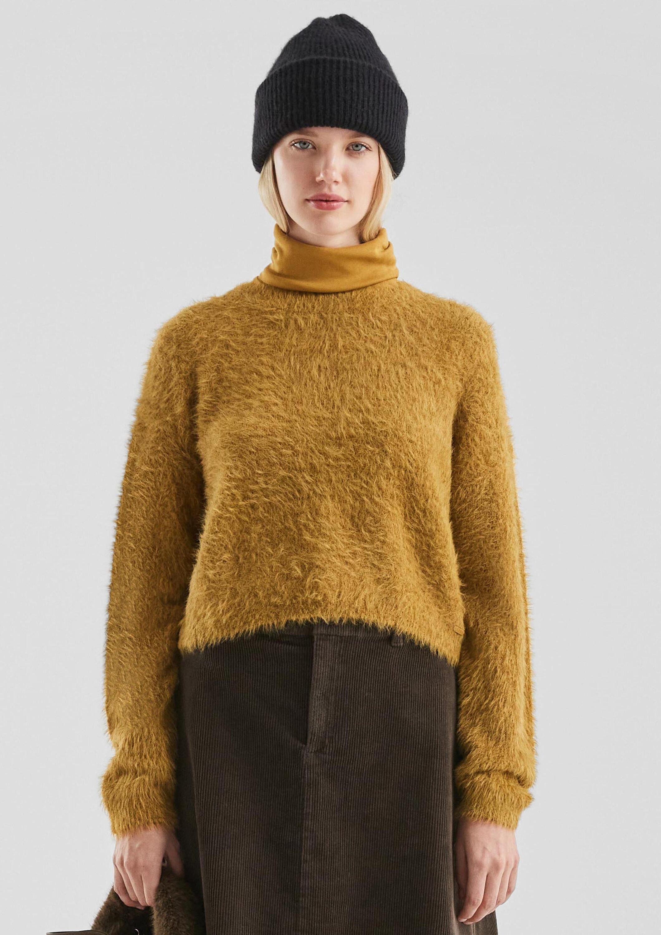 QS Longpullover Strickpullover Flauschiger Strickpulli