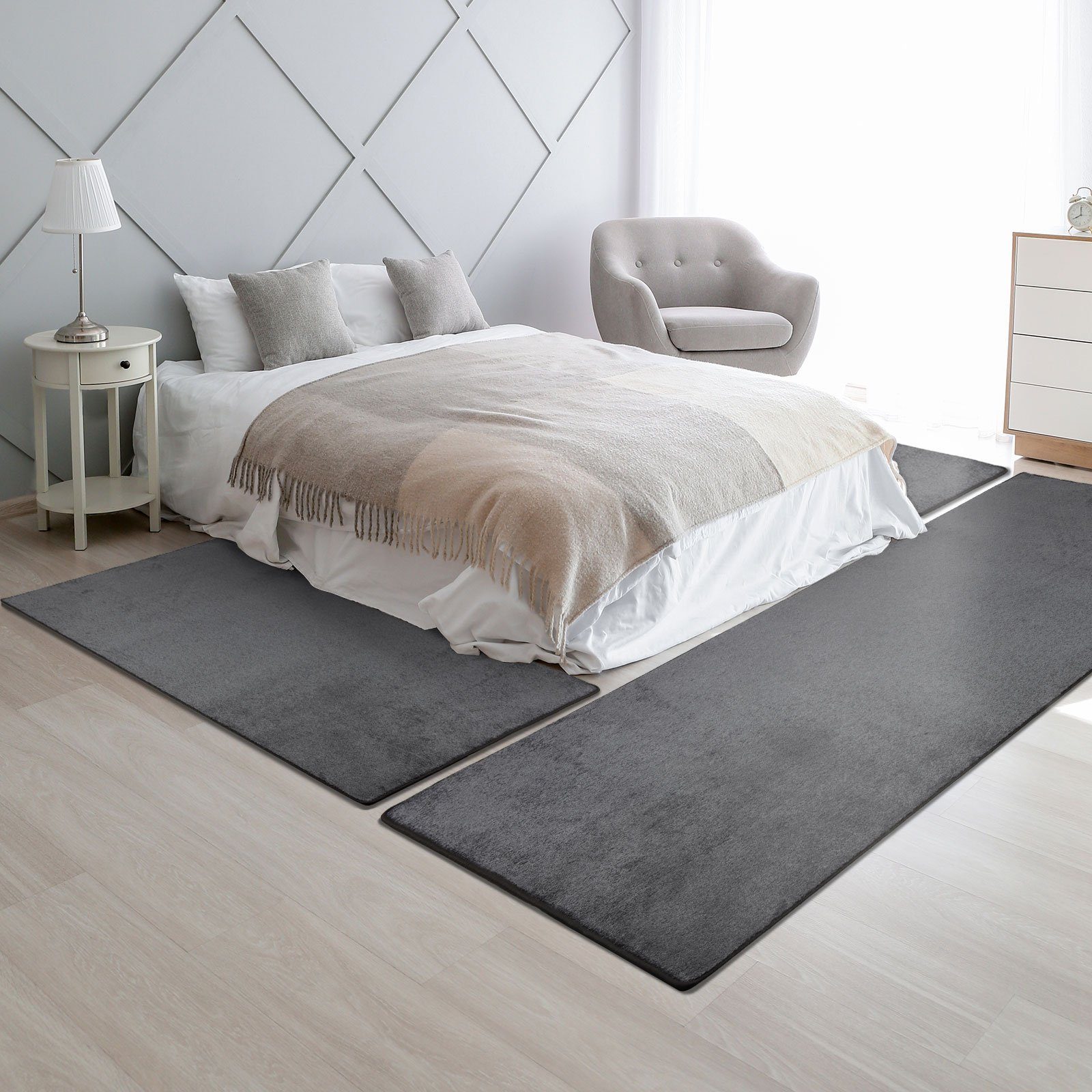 Floordirekt Hochflor-Bettumrandung Sundae Anthrazit 77, 3 Größen, Teppichlä günstig online kaufen