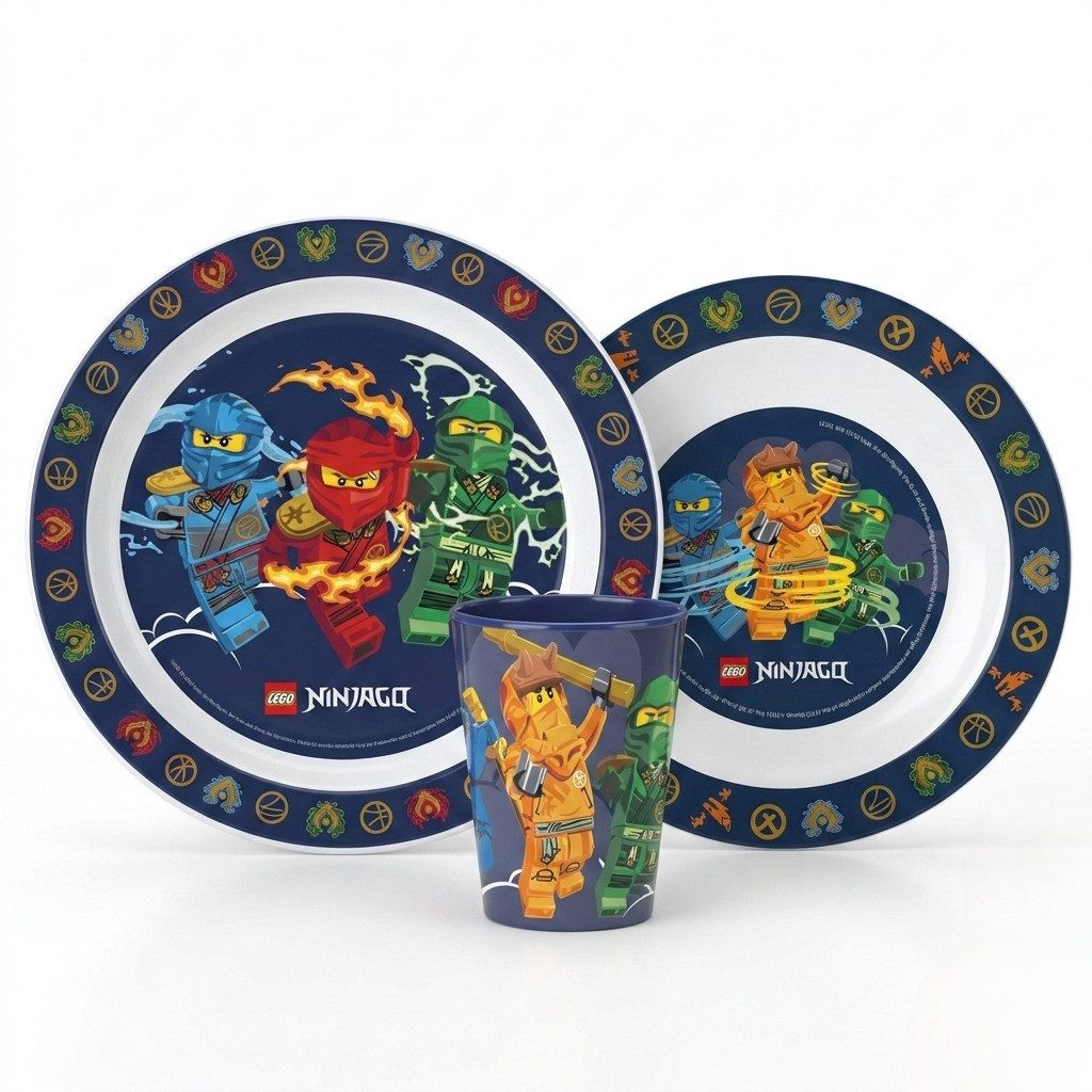 LEGO® Kindergeschirr-Set LEGO Ninjago Kinder Geschirr-Set 3-teilig Teller Schüssel Becher 260 (3-tlg), 1 Personen