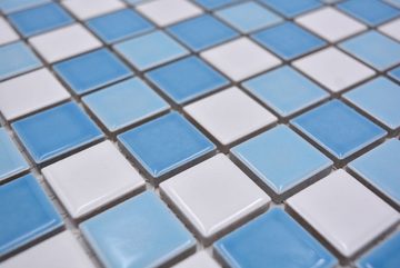 Mosani Mosaikfliesen Keramik Mosaik Schwimmbadmosaik Fliese blau weiss glänzend Duschwand