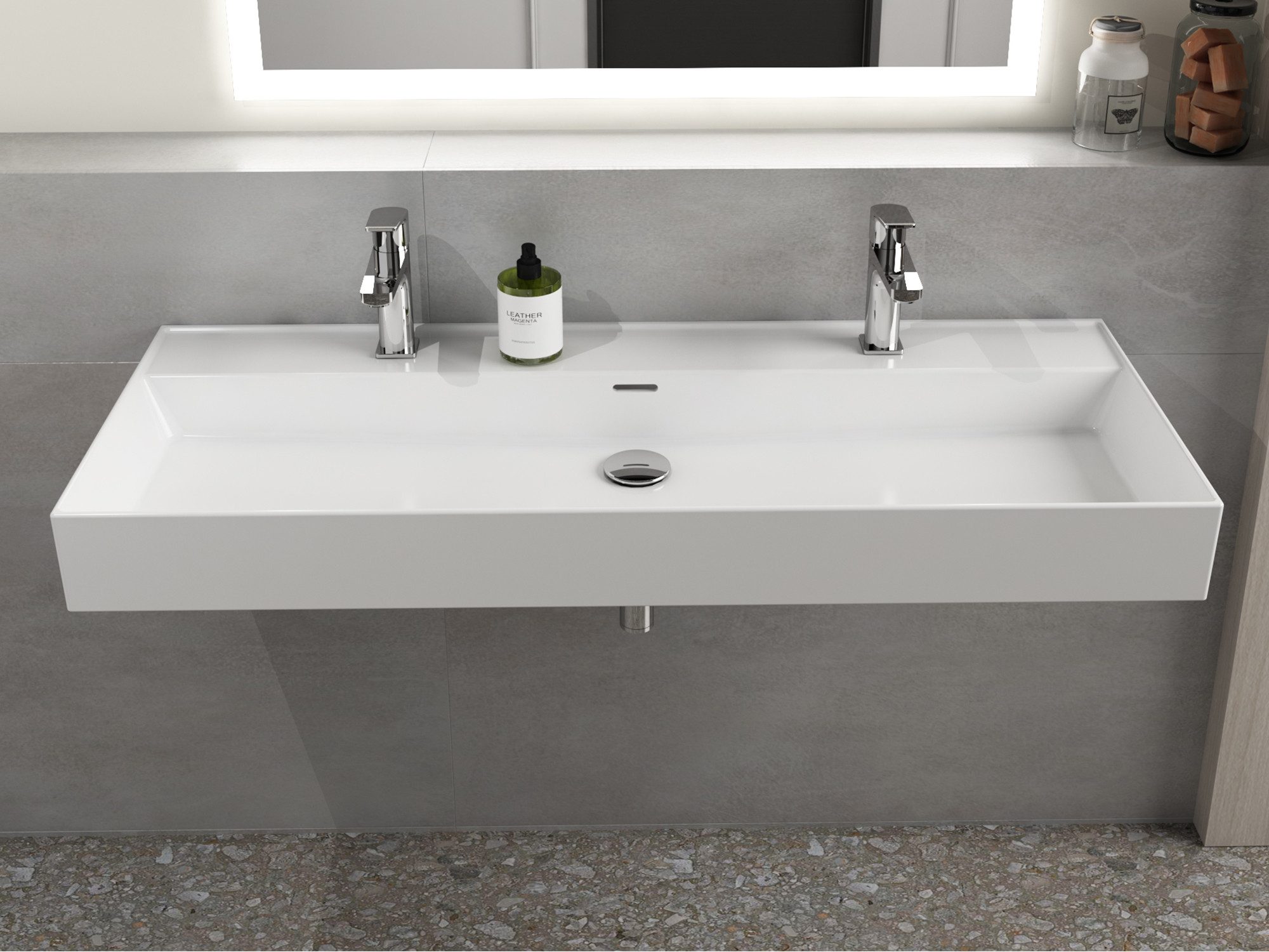 Aqua Bagno Waschbecken Doppwaschbecken 120cm weiß eckig Wandmontage Möbelwaschtisch