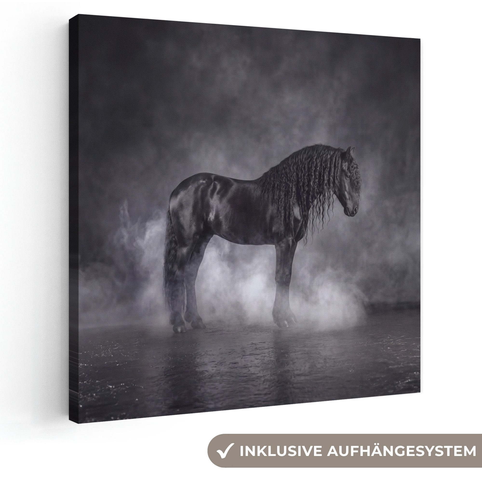 OneMillionCanvasses® Leinwandbild Pferd - Magie - Schwarz, Fotodruck (1 St), Wandbild, Deko Schlafzimmer Wohnzimmer Flur 20x20 cm