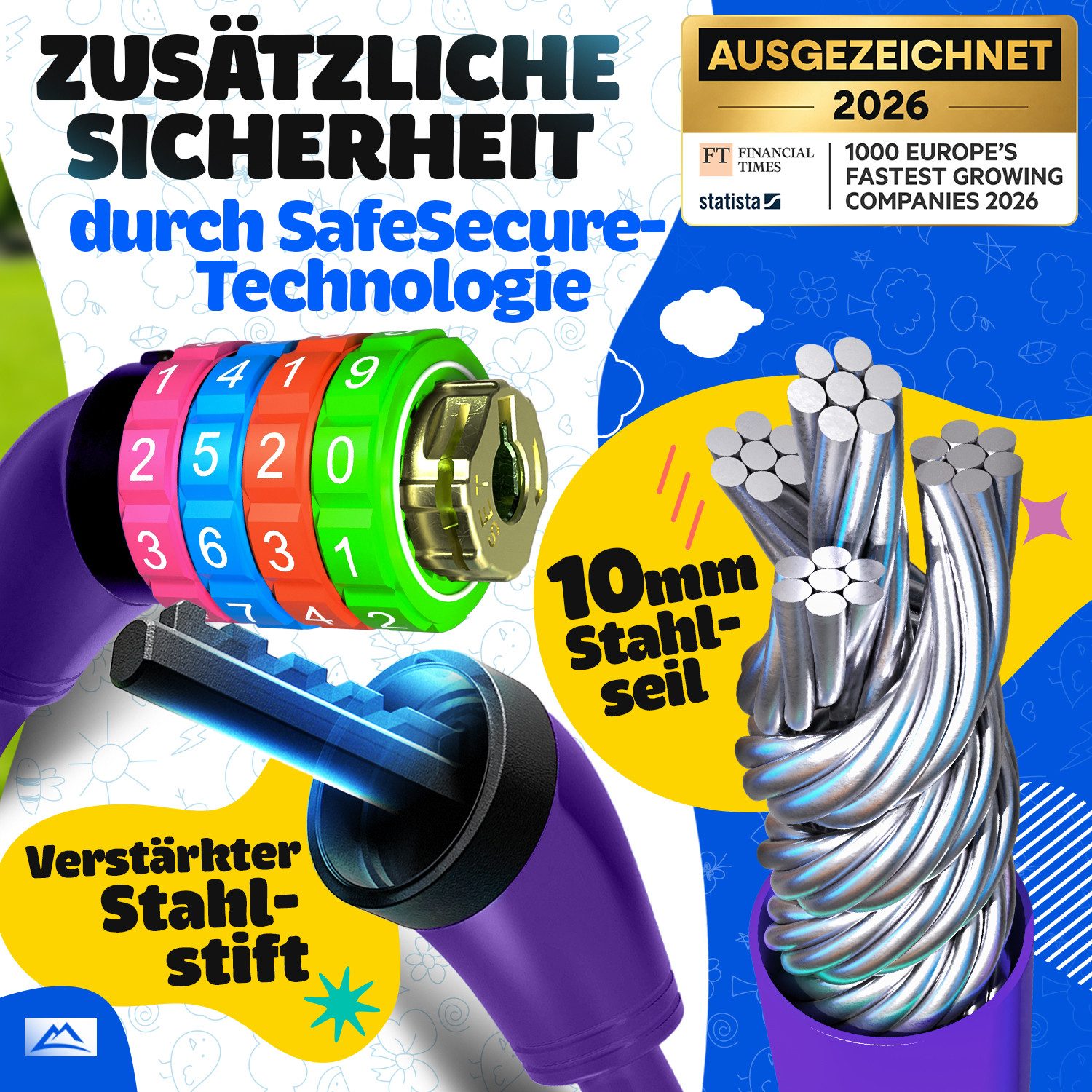 Nextcover Zahlenkabelschloss NEXTCOVER® Fahrradschloss Kinder mit 4-stelligem Zahlencode