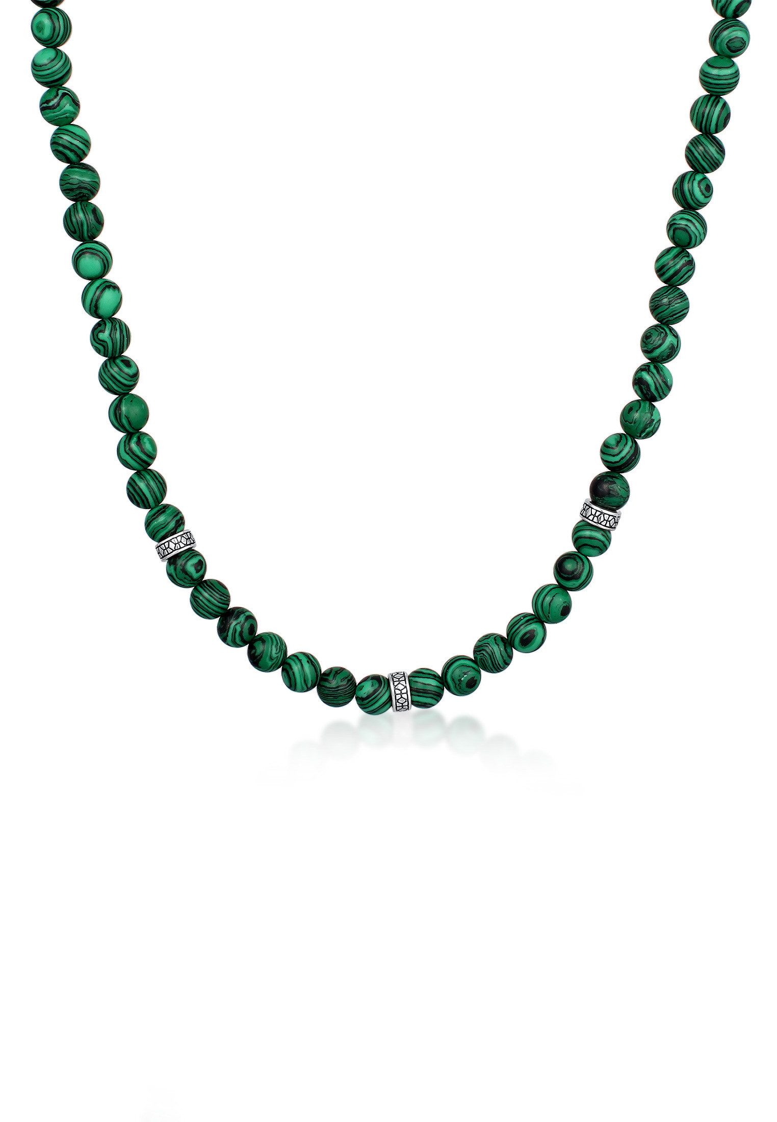 Silberkette Synthetischer Malachit Perlen Grün Bead 925 Sterling Silber