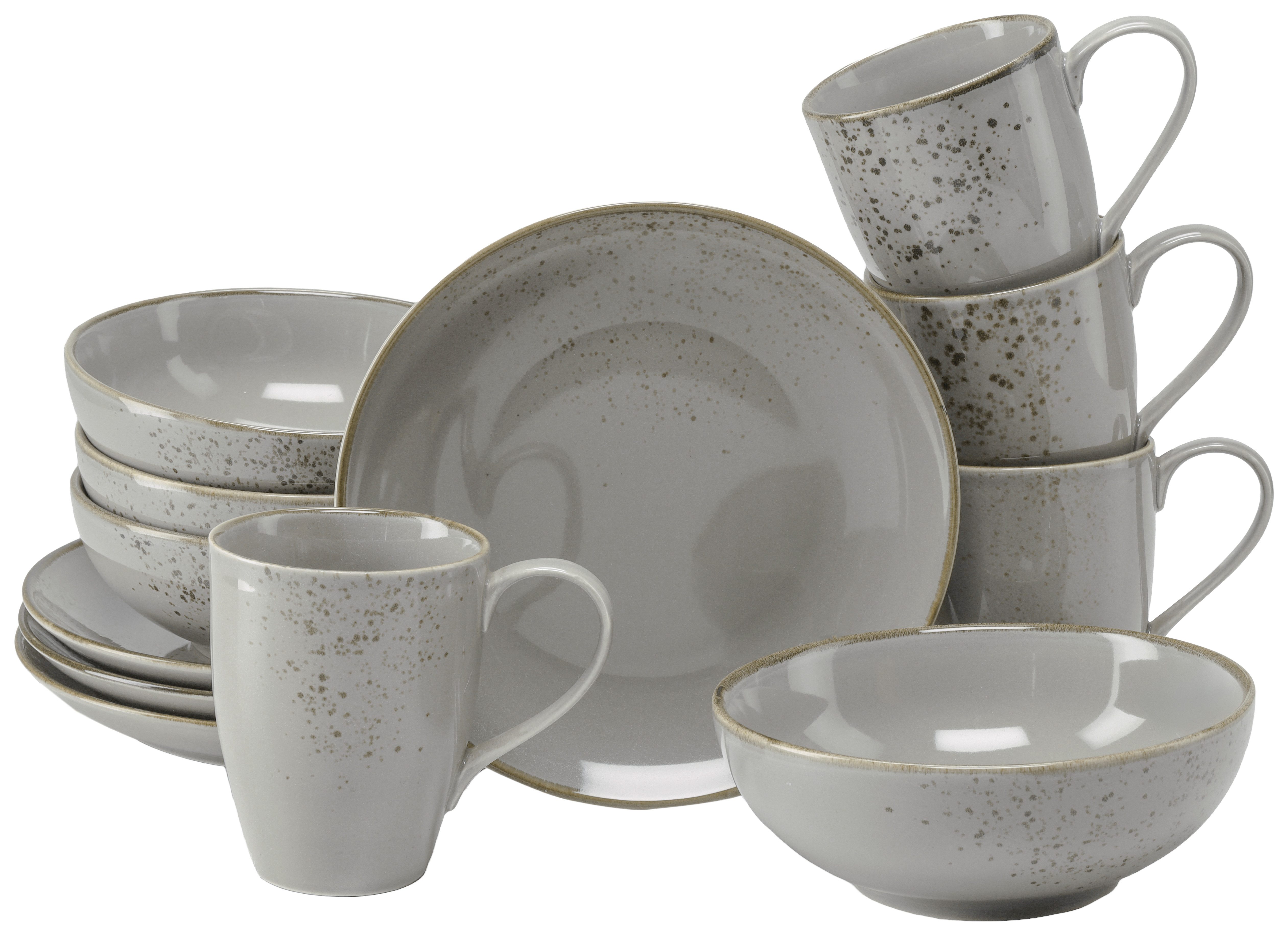 CreaTable Kaffeeservice Nature Collection, Service, 12-tlg. (12-tlg), 4 Personen, Steinzeug, Handgemalte Sprenkel und Ränder, Reaktivglasur