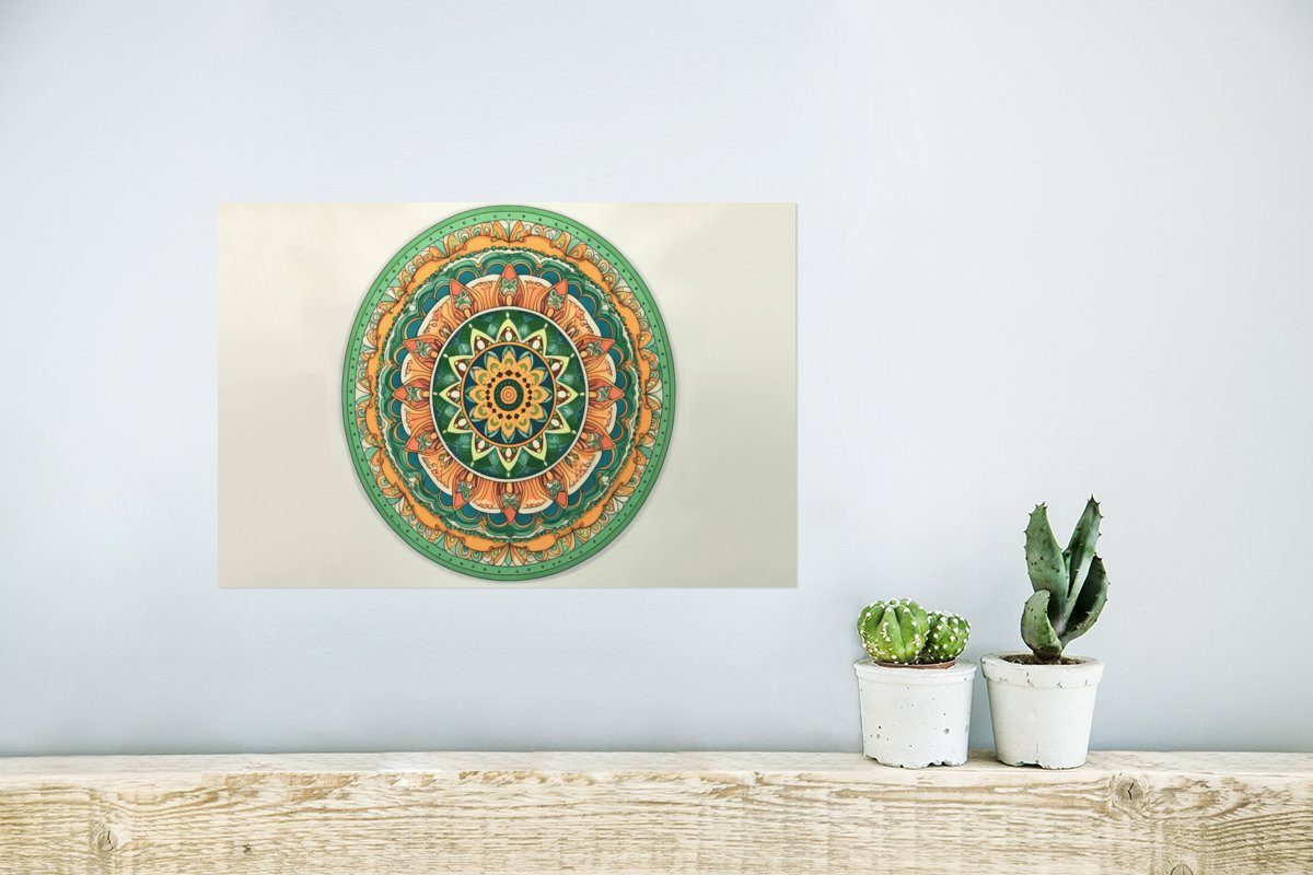 MuchoWow Poster Hippie Wandposter Rahmen - Mandala für Wohnzimmer, - - Poster, (1 Wandbild, - Blumen, Ohne Boho St), Grün