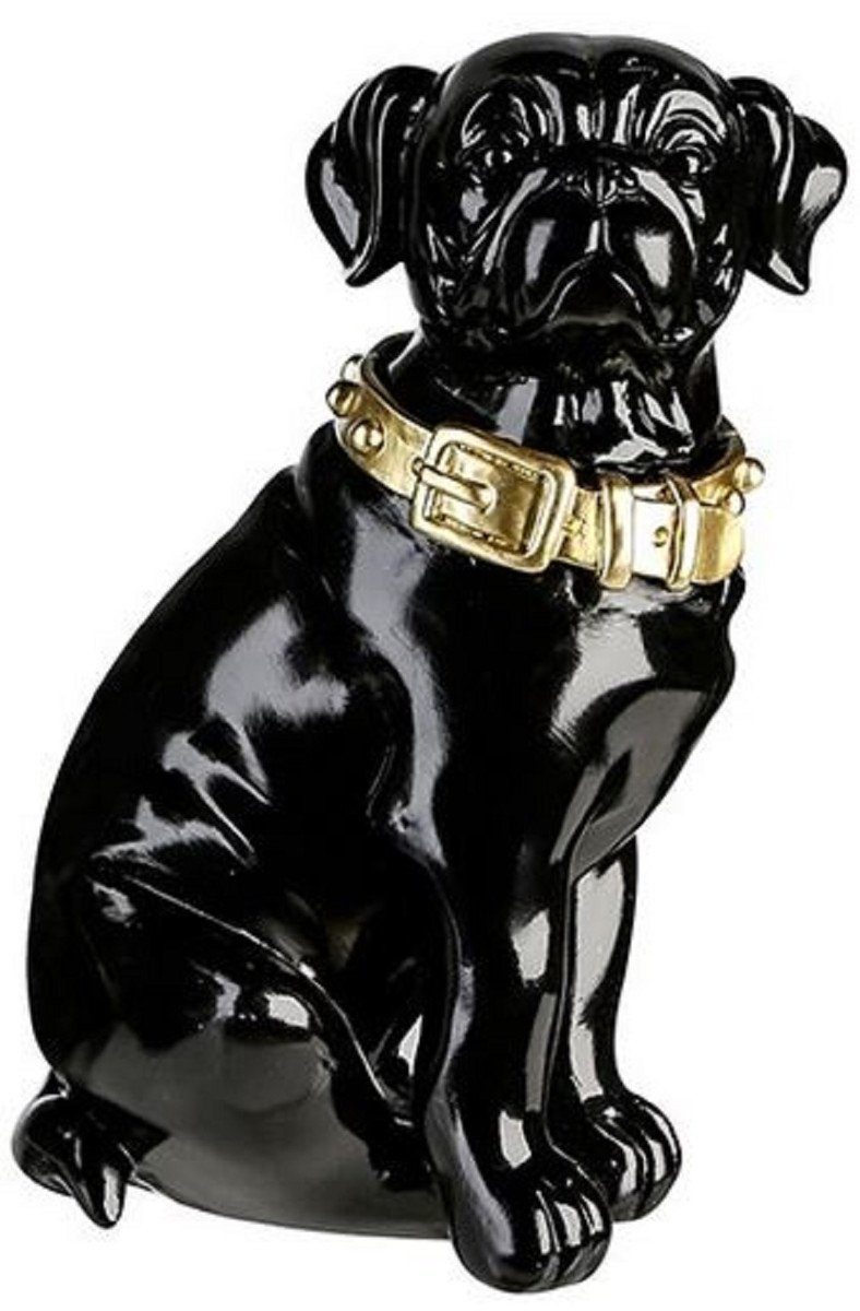 cm x H. Hund Schwarz - Gold Casa Dekofigur 15 Accessoires x Casa glänzend 26 / Deko 16 mit Padrino Halsband Padrino Dekofigur