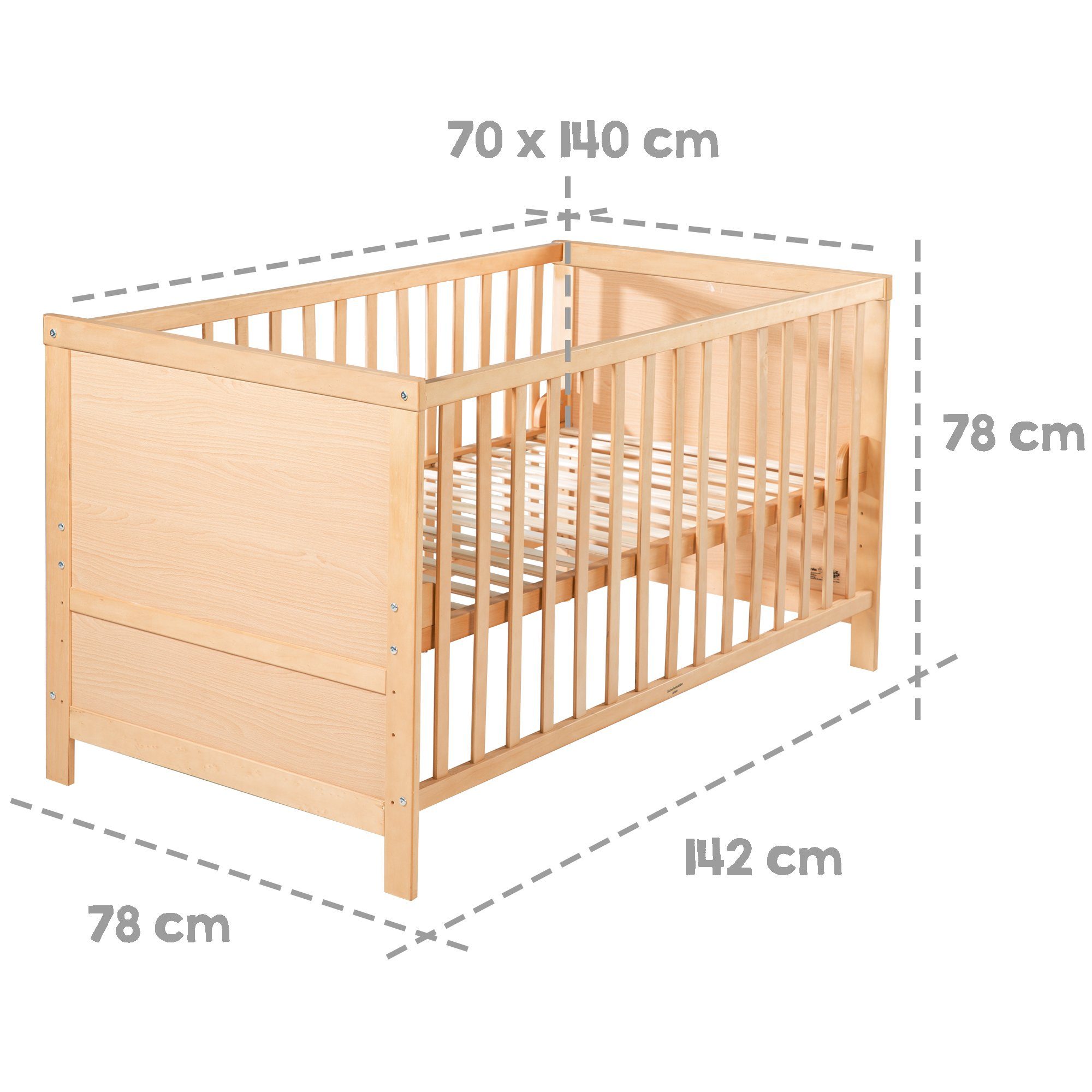 roba® Babybett 70 x 140 cm, Gitterbett, 3-fach höhenverstellbar, umbaubar zum Juniorbett