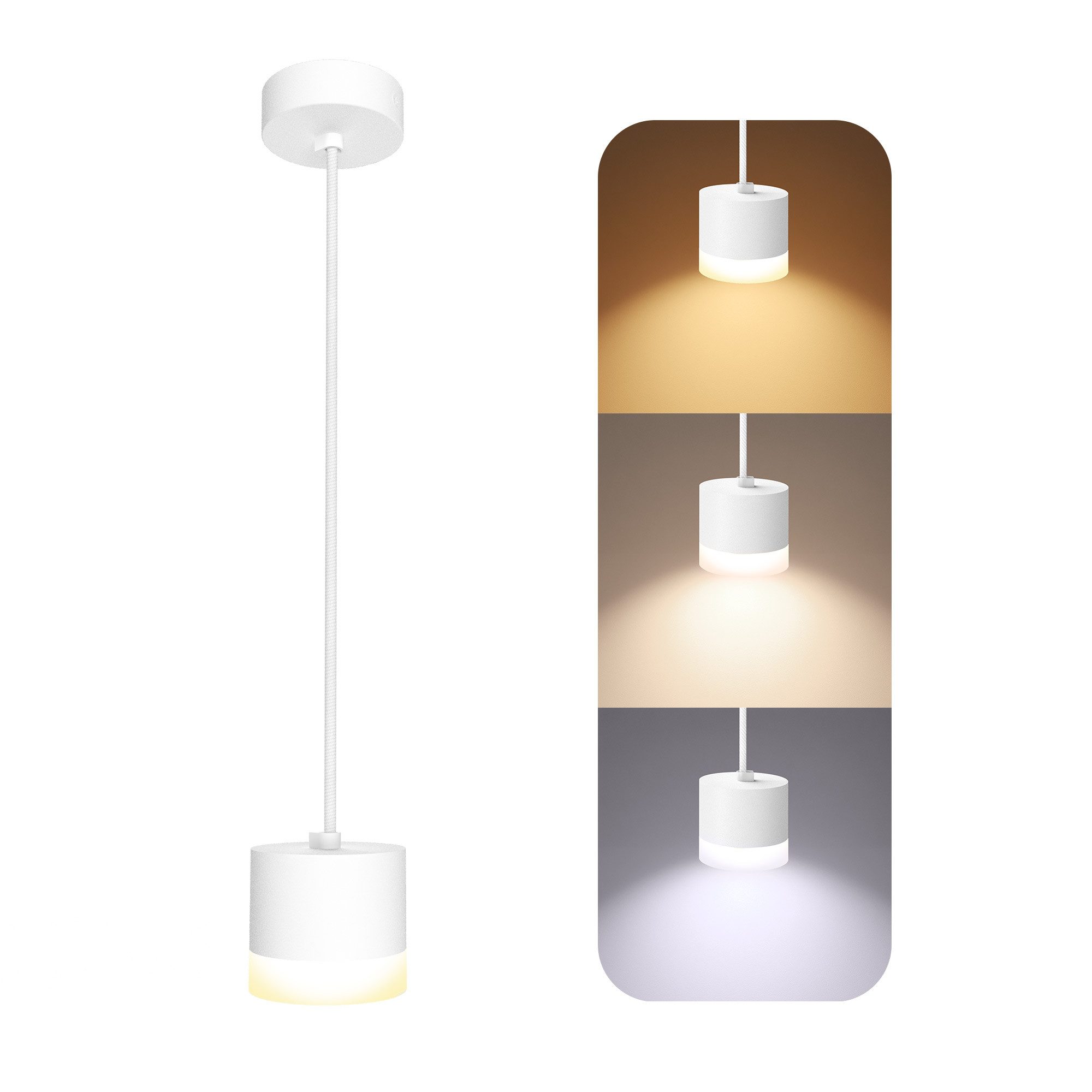 SSC-LUXon LED-Hängeleuchte VORA Pendelleuchte weiß mit LumiFLEX 3CCT Lichtfarbe, Warmweiß bis Tageslicht