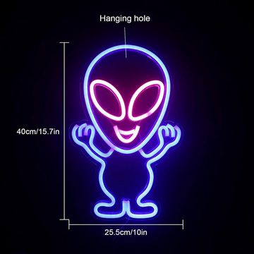 yozhiqu LED Dekolicht Alien Design Neon, Fun Night Lights, Innere Wanddekoration, Cool, mehrere Aufstellmöglichkeiten, USB- oder batteriebetrieben