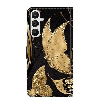 CLM-Tech Handytasche für Samsung Galaxy A35 5G Hülle - Tasche aus Kunstleder Klapphülle (goldene Schmetterlinge, Handyhülle mit Standfunktion - Wallet Flip Case inklusive Kartenfächer), - Cover Etui mit Magnetverschluss - Galaxy A35 5G Schutzhülle