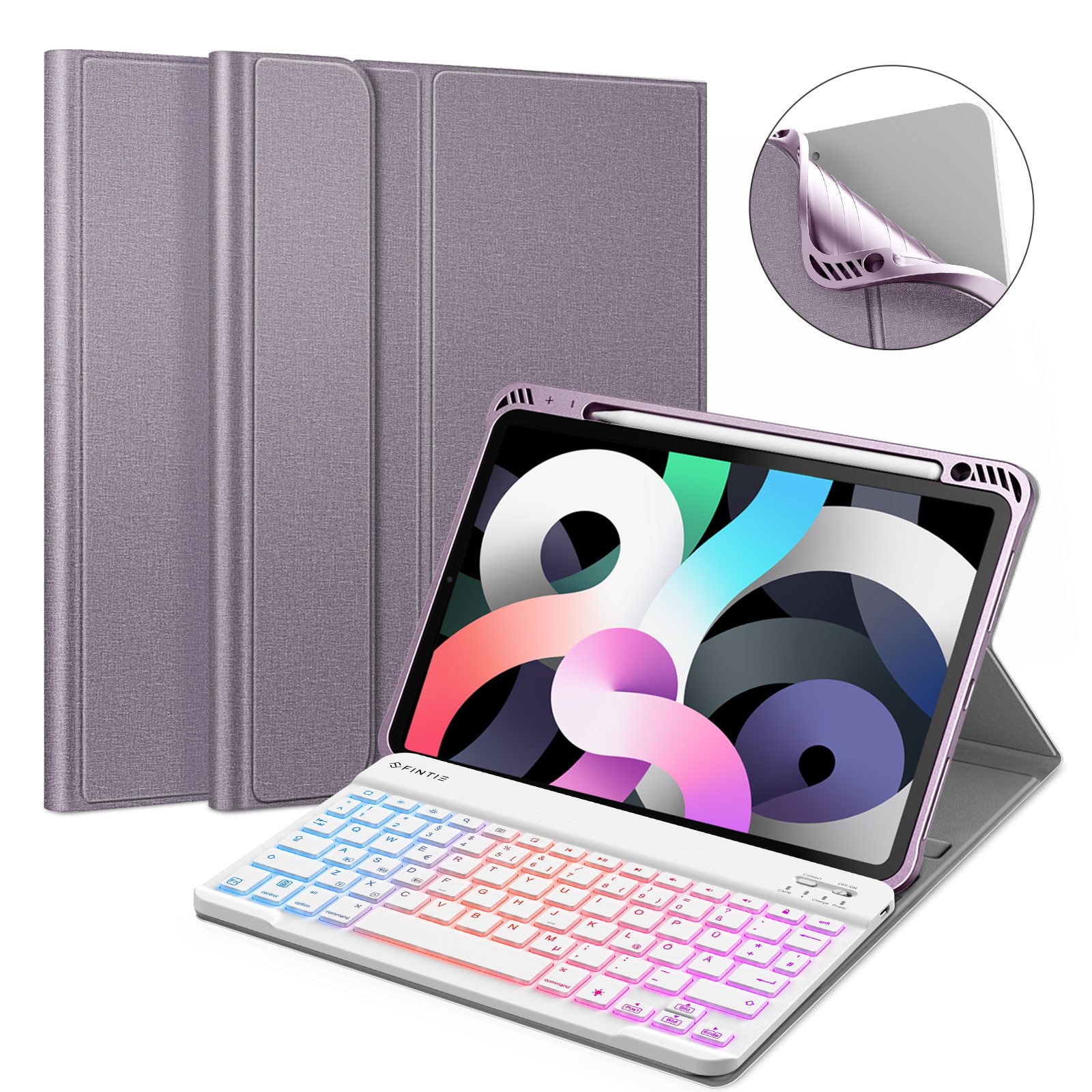 Fintie Tablet-Hülle für iPad Air 11'' M4/M3/M2(2026/2025/2024), iPad Air 5/4 Gen 2022/2020 10.9 Zoll, Keyboard mit DIY Hintergrundbeleuchtung, Deutsches QWERTZ Layout