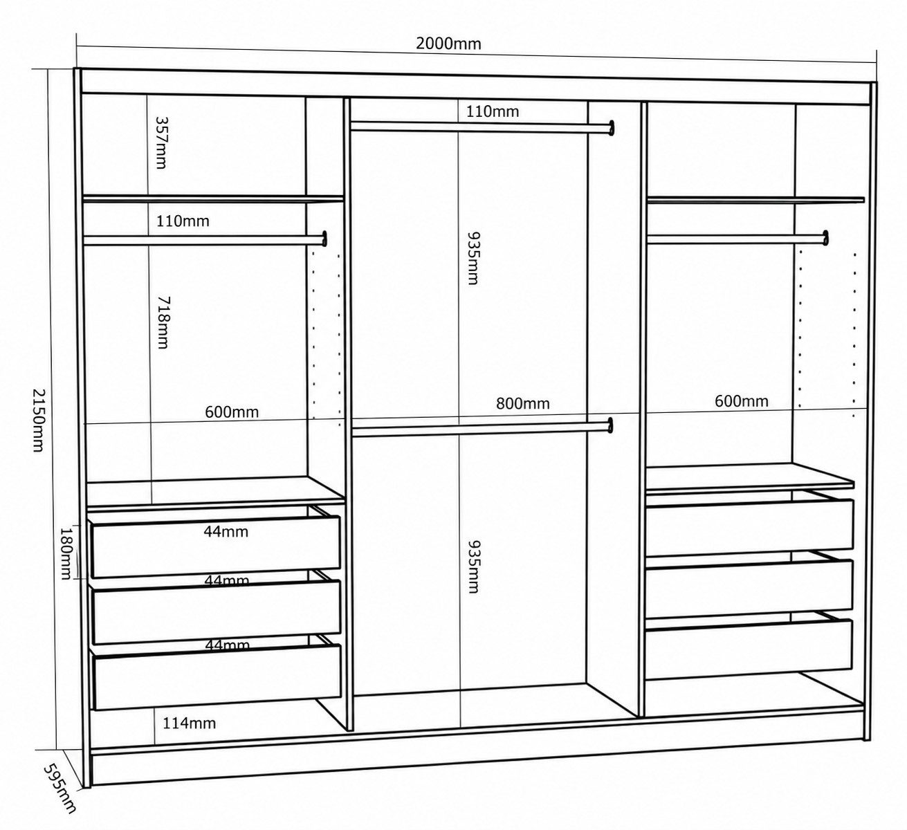A&J MöbelLand GmbH Schiebetürenschrank TOP Moderner 3-türiger Kleiderschrank mit Spiegel (TOP ANGEBOT! Geräumiger Schrank mit einer Breite von 200 cm ideal zur  – Bild 4 von 5