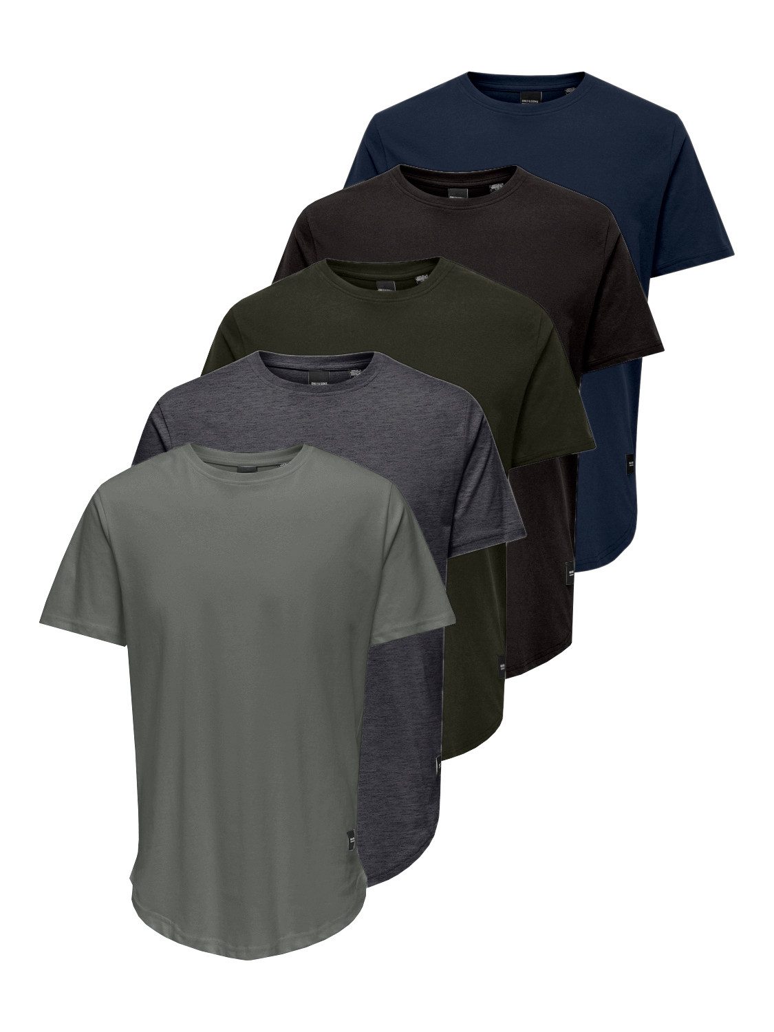 ONLY & SONS Rundhalsshirt ONSMATT LONGY SS TEE 5-PACK (Packung, 5-tlg) Baum günstig online kaufen