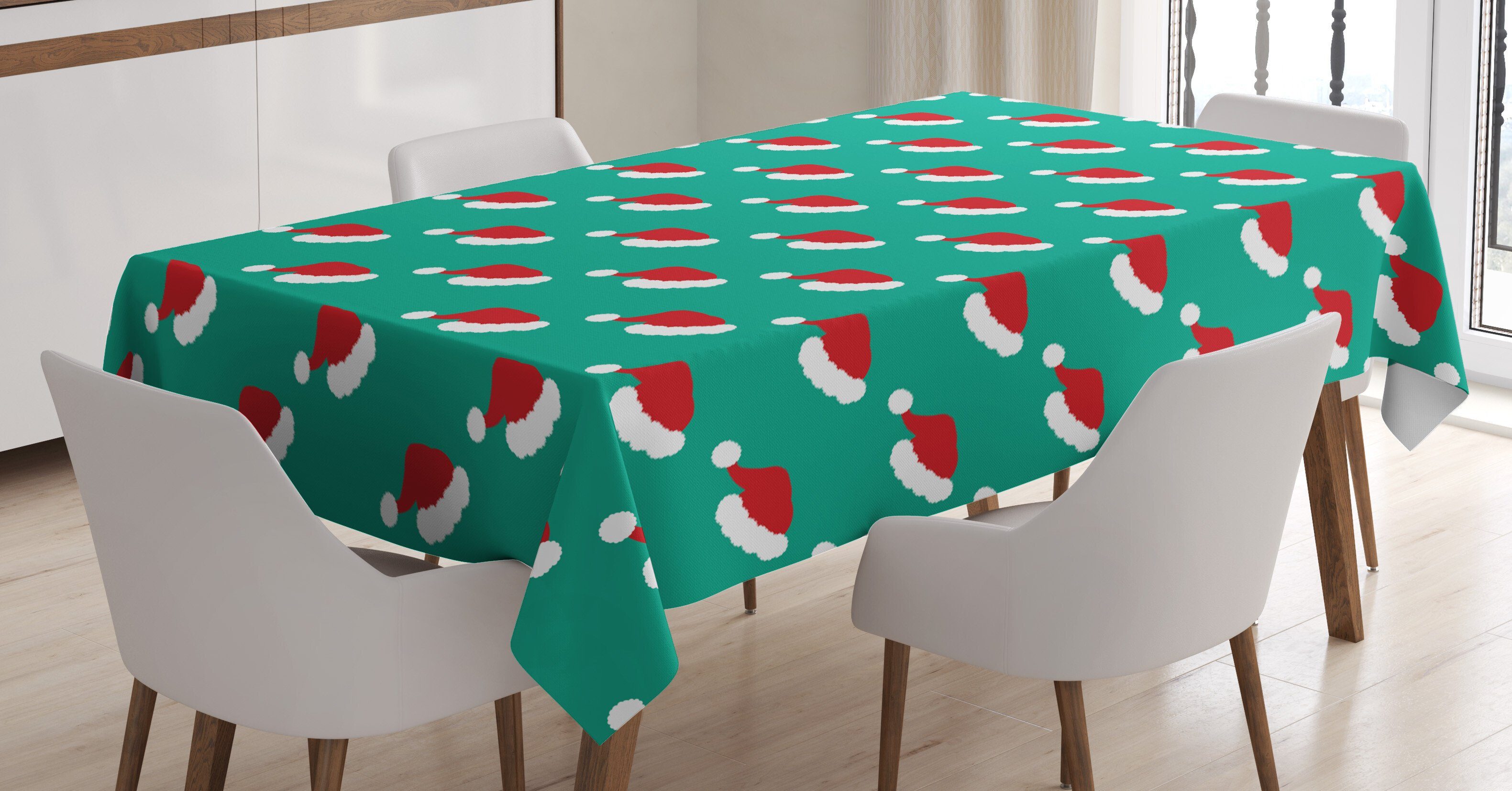 Abakuhaus Tischdecke Farbfest Waschbar Für den Außen Bereich geeignet Klare Farben, Grünes Weihnachten Repetitive Sankt-Hüte