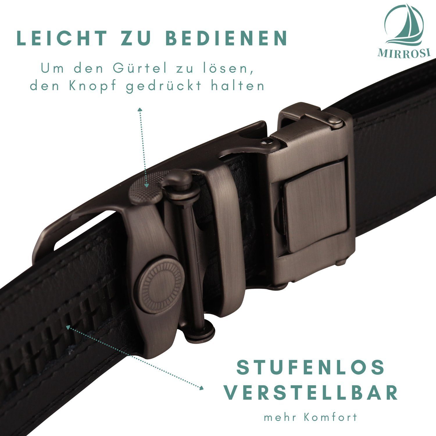 MIRROSI Ledergürtel 38mm, Business Herren Automatik Hochwertige Kürzbar 11 aus Perfektes Breit Geschenk für Anzug Verarbeitung Männer Modelle Leder