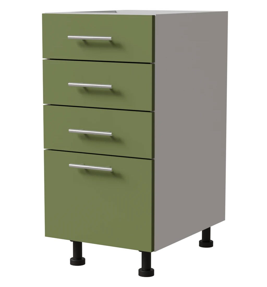 Feldmann-Wohnen Unterschrank Brerra (D4R/40, 4 Schubladen, REJS Komfort Box Vollauszug, 1-St., moderne Optik, lackierte Fronten, 40x50x82cm) weiß / RAL 6025 farngrün matt