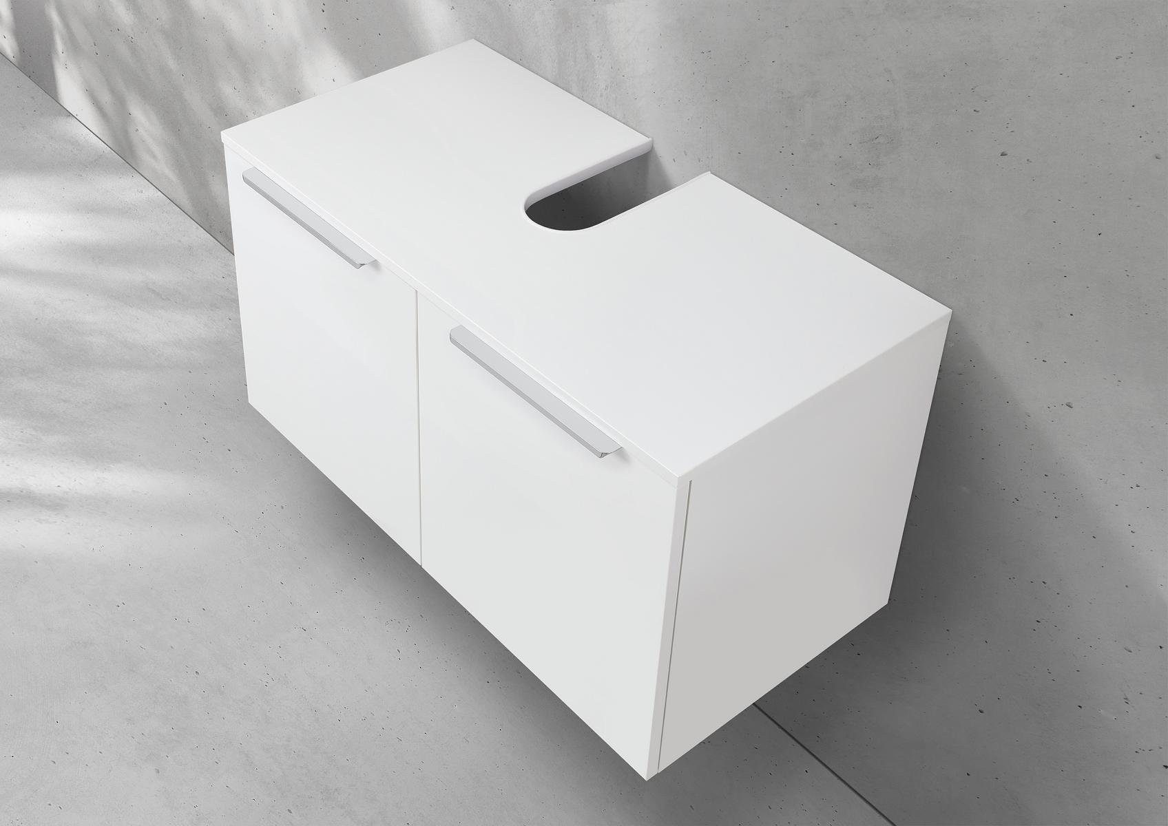 Intarbad Waschbeckenunterschrank Premium Unterschrank 2-türig mit Griffleiste & Softclose Funktion (70 bis 100 cm Breite, Höhe 55 cm, Holz-/ Lackdekore, Siphonausschnitt, PU-verleimt, stoßfeste ABS-Dickkanten) Vormontierte Lieferung, 160 kg Traglast, Made in Germany