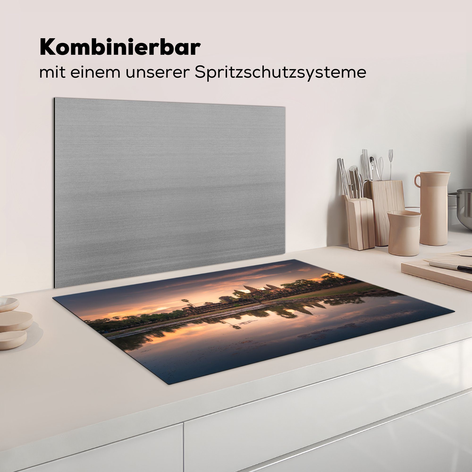 tlg), auf Herdblende-/Abdeckplatte MuchoWow für Schutz Ankor Blick küche, (1 cm, Induktionskochfeld den Ceranfeldabdeckung Vinyl, 81x52 die Wat-Tempel,