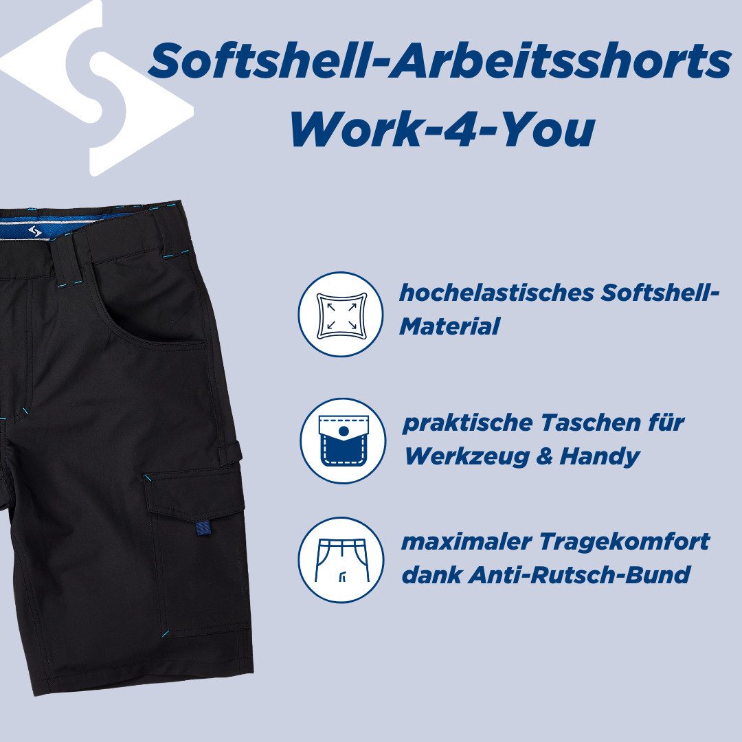 SCHEIBLER WORKWEAR Arbeitsshorts Softshell Herren Stretch mit maximaler Bewegungsfreiheit