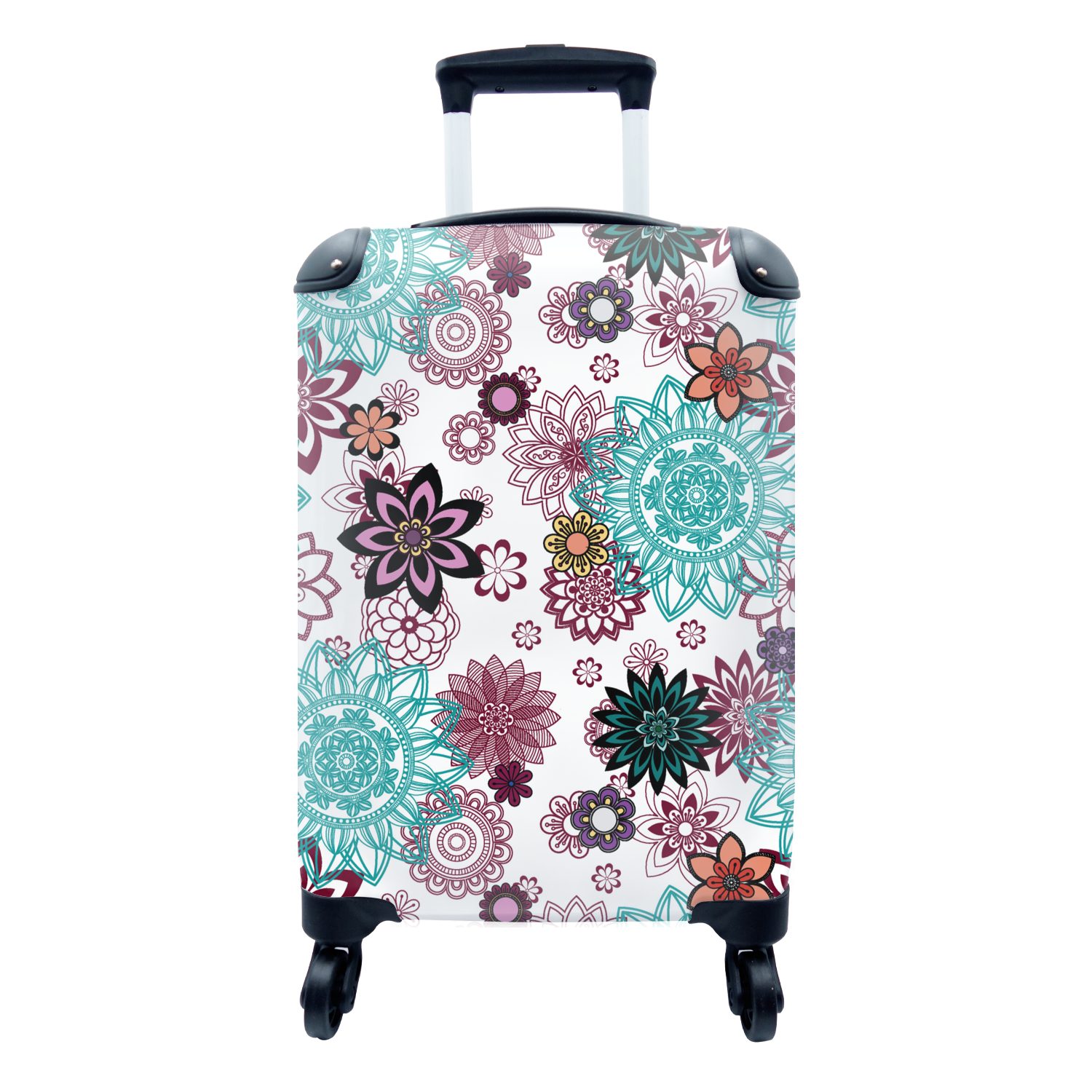 Ferien, Rollen, Trolley, - rollen, Muster, - Reisekoffer MuchoWow 4 Reisetasche Handgepäck Blumen Handgepäckkoffer mit Mandala für