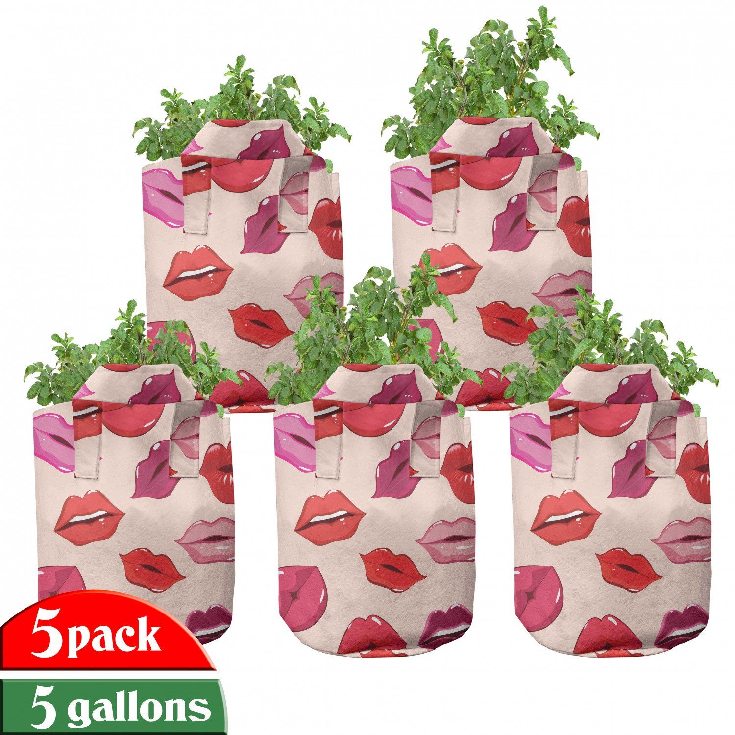 Abakuhaus Pflanzkübel hochleistungsfähig Stofftöpfe mit Griffen für Pflanzen, Kuss Vivid Farbige Lippen Glamour | Pflanzkübel