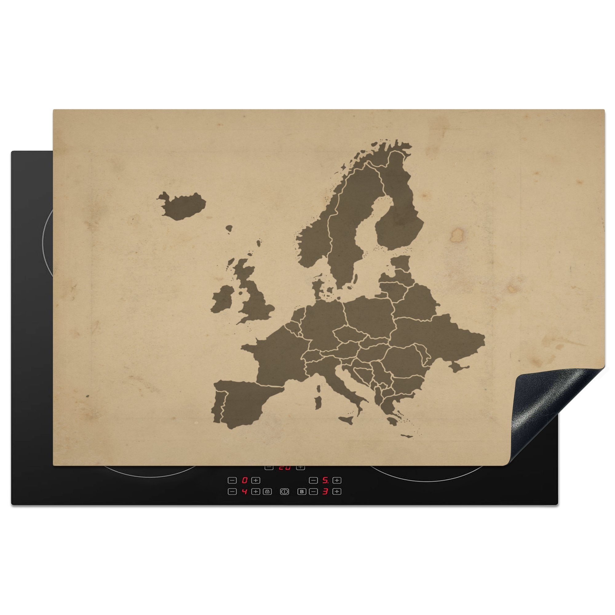 MuchoWow Herdblende-/Abdeckplatte Karte - Europa - Braun, Vinyl, (1 tlg), 81x52 cm, Induktionskochfeld Schutz für die küche, Ceranfeldabdeckung