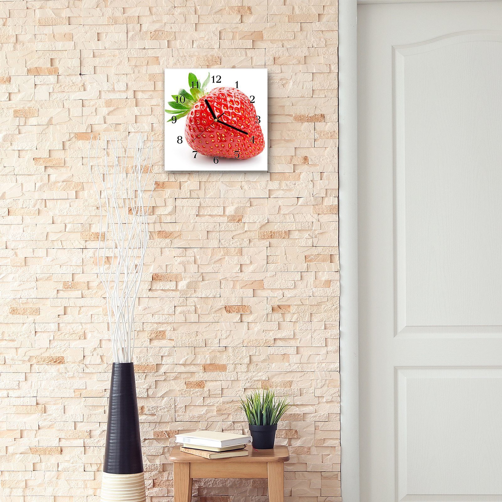 cm Wanduhr Wanduhr Primedeco Erdbeere 30 auf 30 weiss Motiv mit Glasuhr x Größe Wandkunst