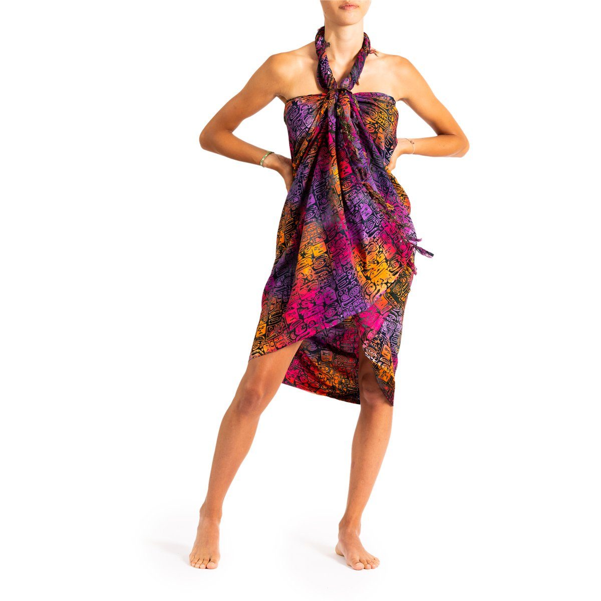 PANASIAM Pareo Sarong Wachsbatik Bunttöne aus hochwertiger Viskose Strandtuch, Strandkleid Bikini Cover-up Tuch für den Strand Schultertuch Halstuch B703 inka