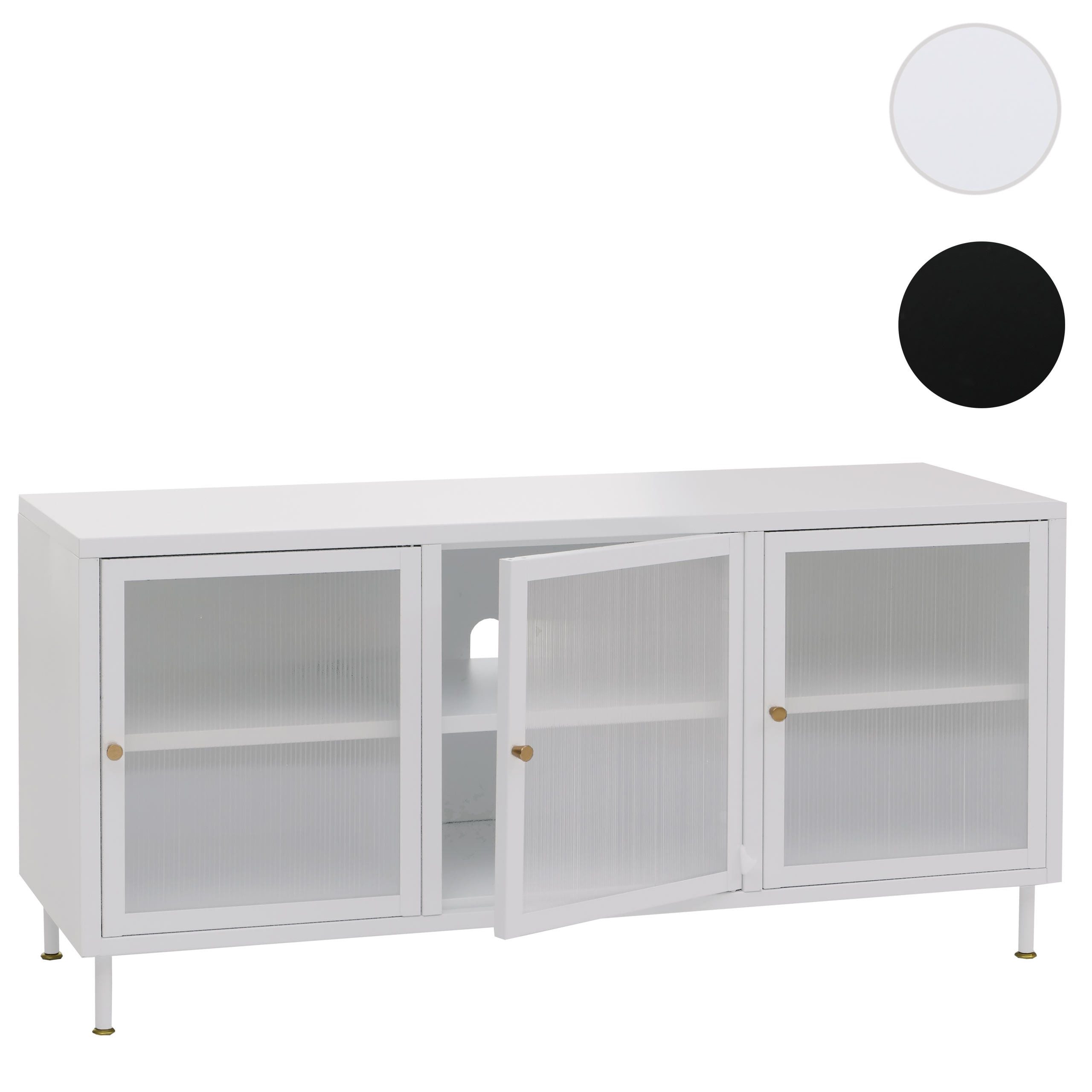 MCW TV-Rack MCW-O87-TV, Halbtransparente Schilfglastüren für moderne Optik