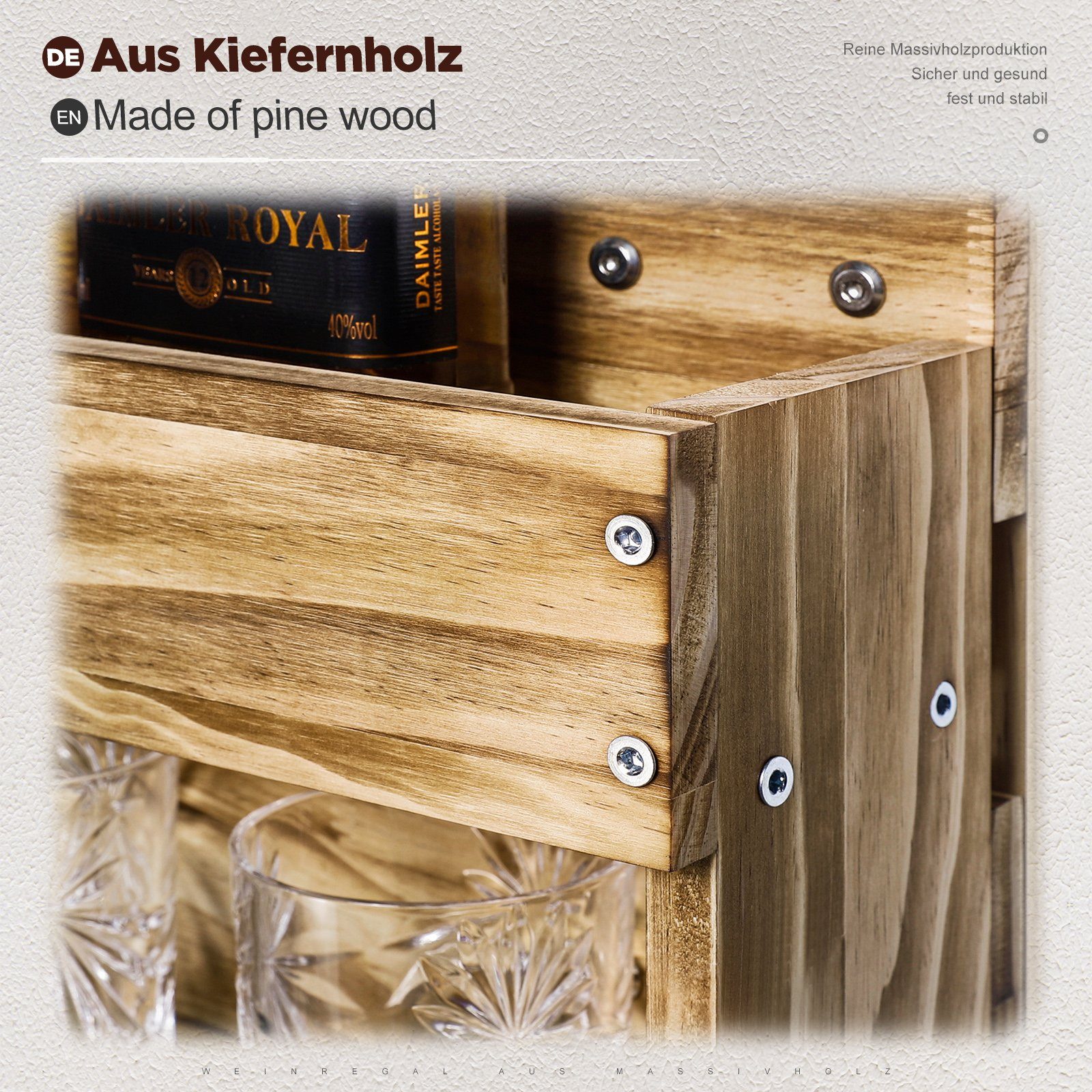 Yorbay Weinregal Weinregal aus Holz, Wandbar mit 4 Getränkespender Wandmont günstig online kaufen