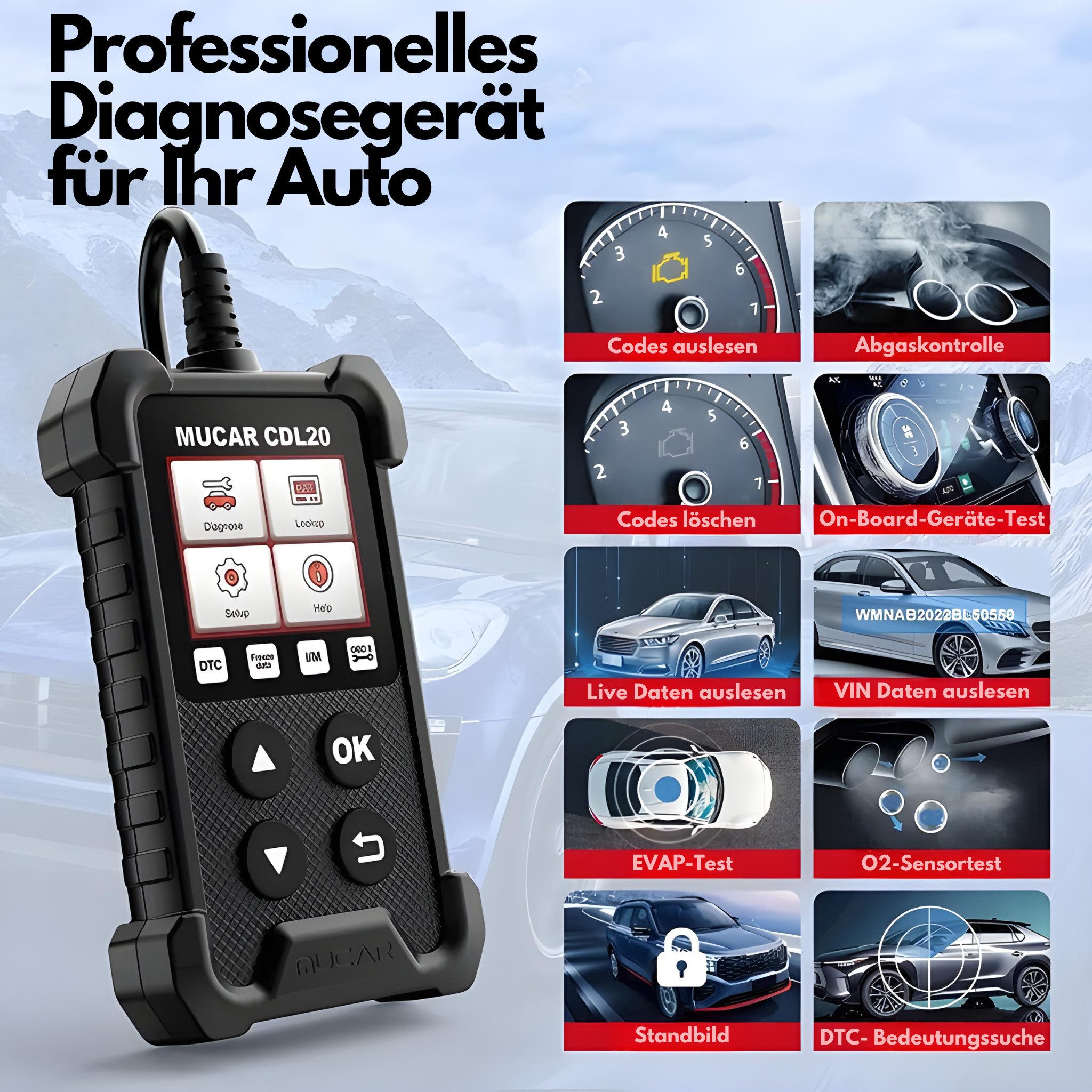 MUCAR OBD2 Car Diagnostic Tool, Professional OBD2 Car Diagnostic Tool, Car Readout, Car Diagnostic Tester, Vehicle Diagnostic Device, Live Parameters, Fault Codes