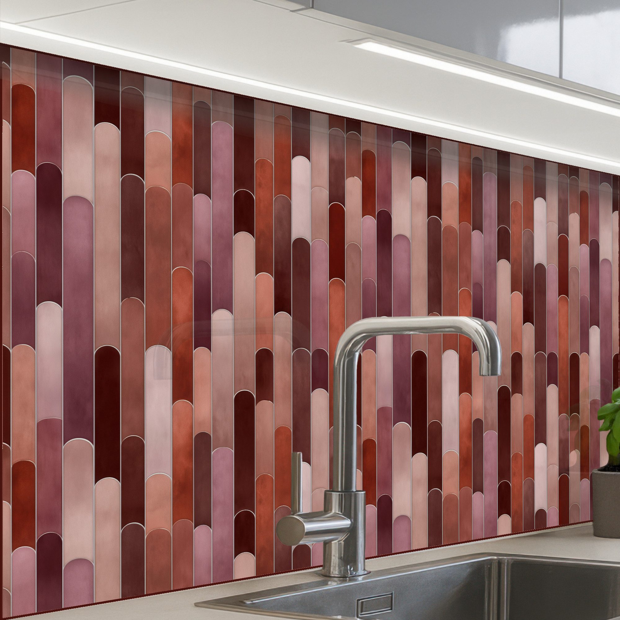 KitchenYeah Küchenrückwand Muster selbstklebend (keine Folie) Rechteckig - Kacheln - Rot - Kupfer, (1-tlg), Spritzschutz, Küche, Rückwand, Küchenwand, Küchenfront, 30x20 cm