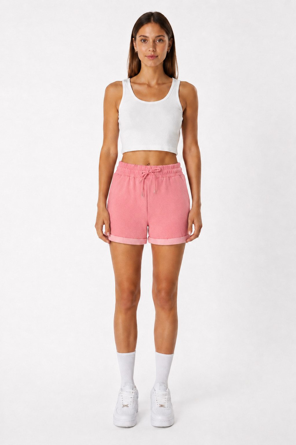 Smith & Solo Sweatshorts Kurze Hose Damen Shorts (1-tlg) Basic, Lycra, umschlagene Beinsaum