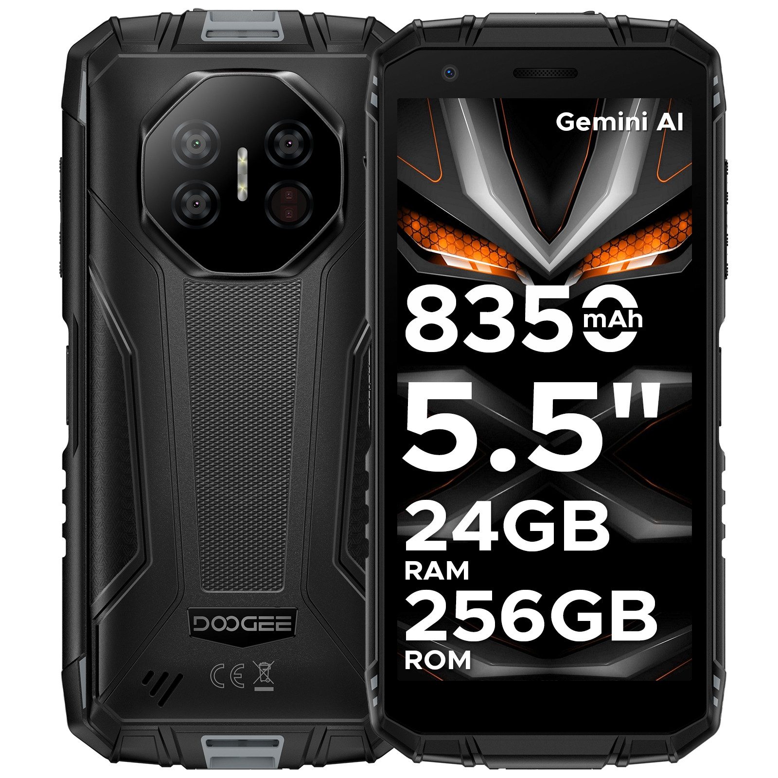 DOOGEE FIRE3ULTRA 5.5'' Android15 8350mAh 256GB Ohne Vertrag Outdoor Smartphone (5.5 Zoll, 256 GB Speicherplatz, 16 MP Kamera, 256GB,2TB TF, HD+/ 16MP AI Kamera, Dual SIM 4G/Widevine L1/Face ID)
