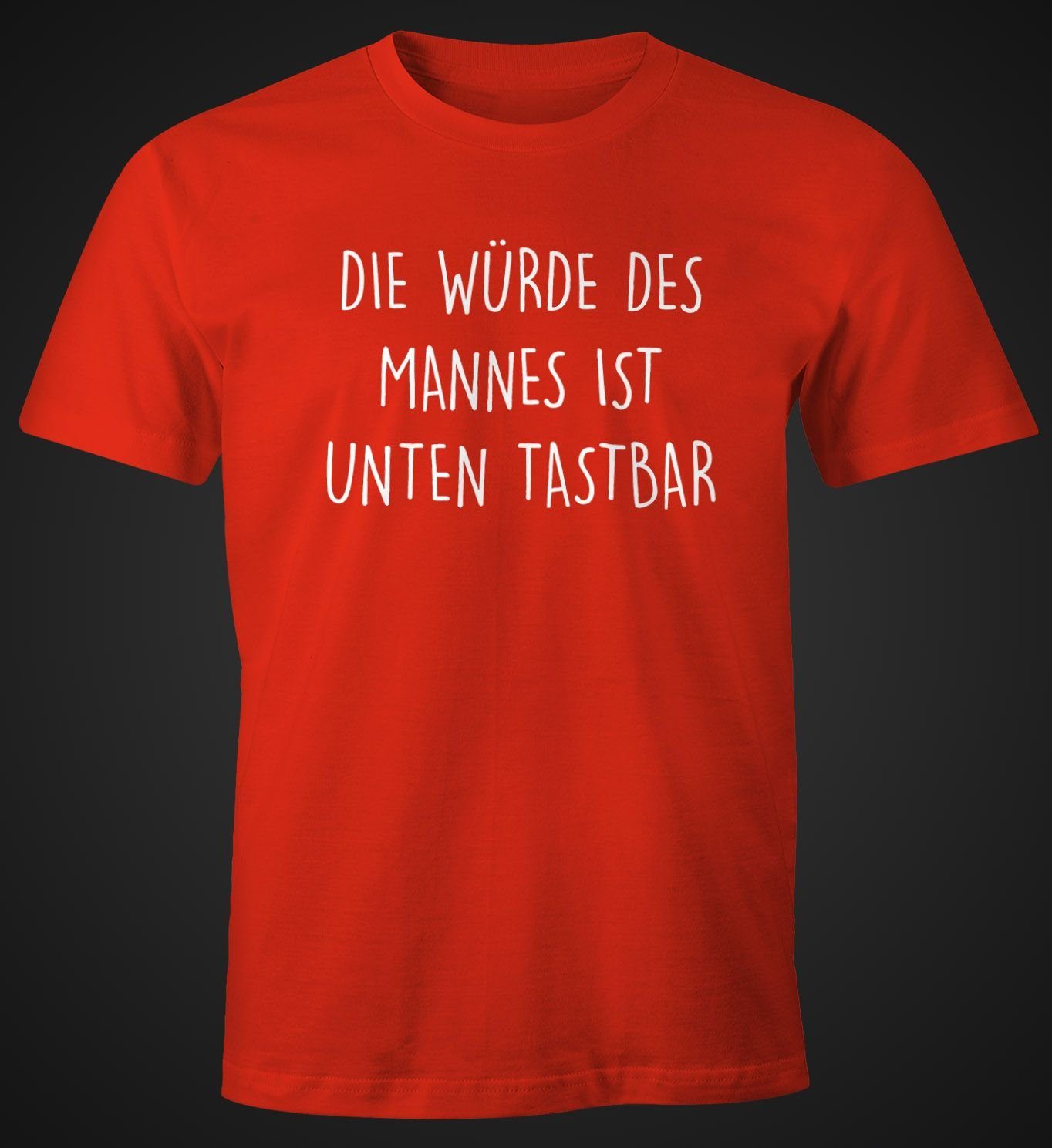Herren Shirts MoonWorks Print-Shirt Lustiges Herren T-Shirt mit Spruch Die Würde des Mannes ist unten tastbar Fun-Shirt Moonwork