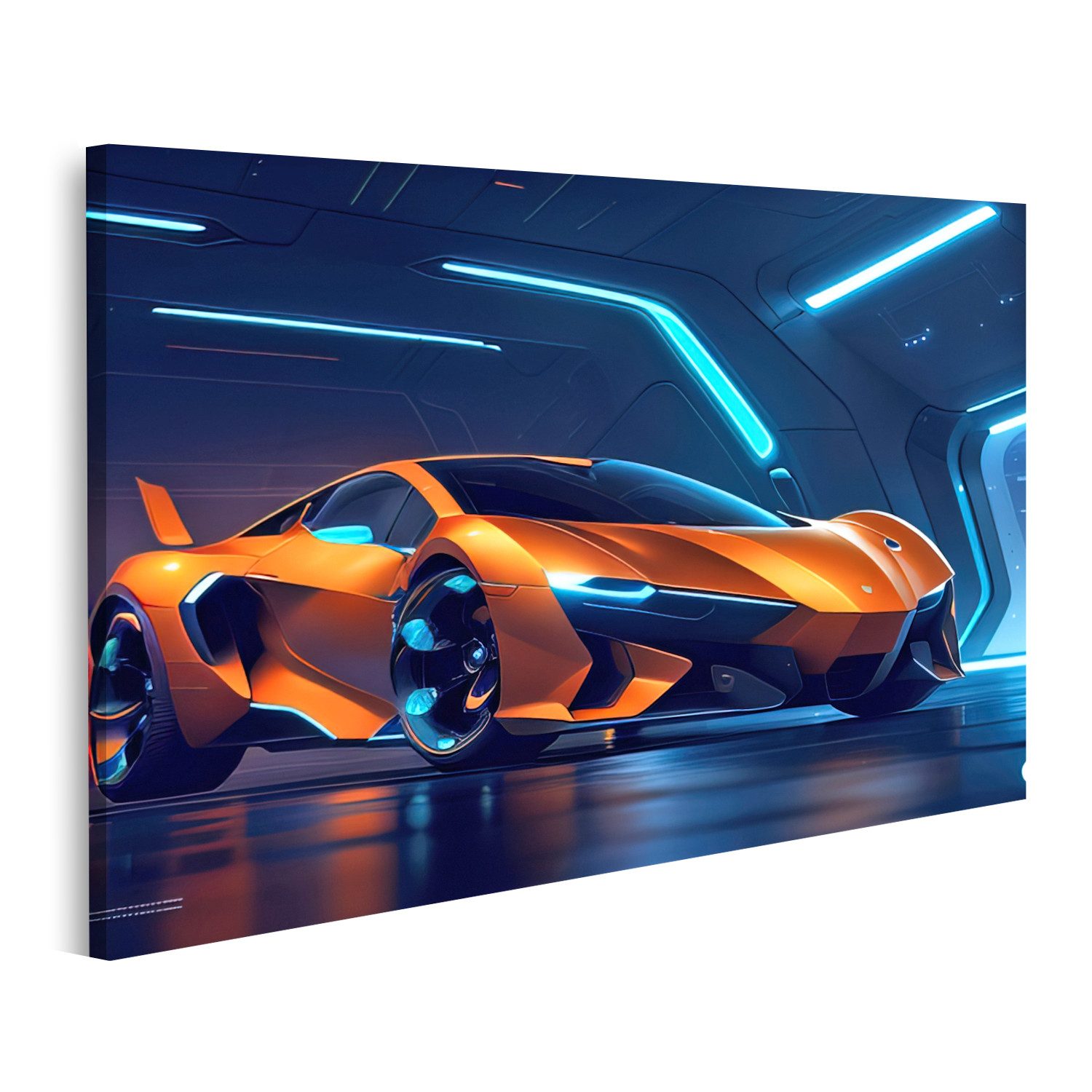 islandburner Leinwandbild Futuristischer Sportwagen Neonlicht Bilder
