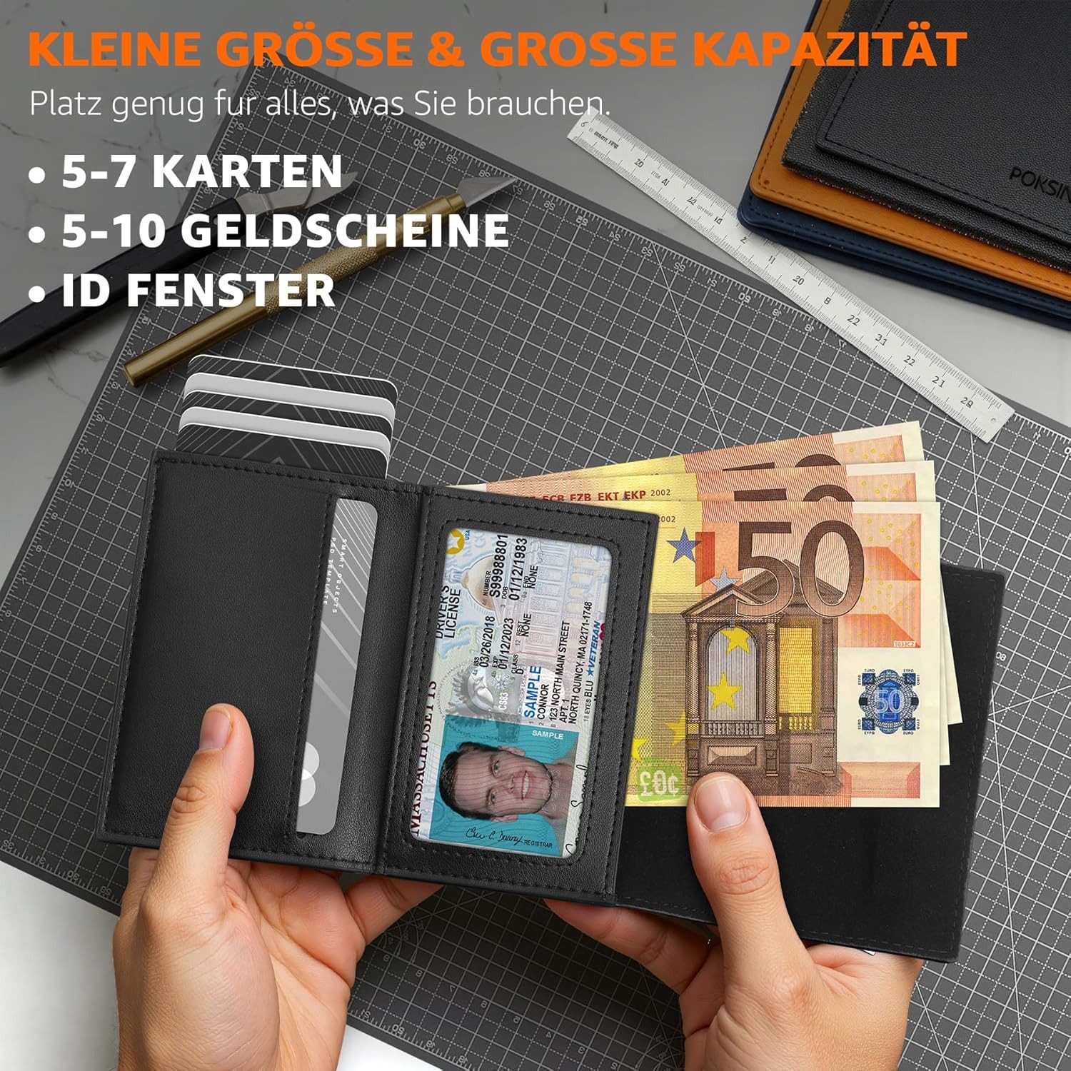 TEEHON Geldbörse Herren mit RFID-Schutz, Portmonee Herren Smart Wallet 3.0 (mit 8 Kartenetui, Geldbeutel ID-Fenster, Münztasche, Kartenhalter), Slim Wallet Wallets for Men (Schwarz Orange Modern)