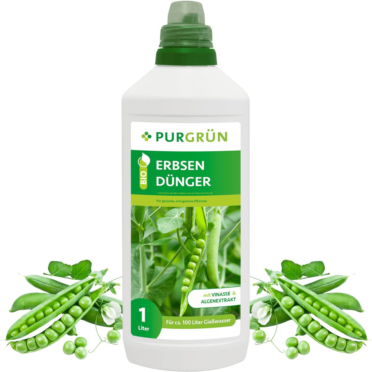 Gemüsedünger Purgrün Bio Erbsen Dünger, NPK 4+1+7, Algenextrakt, 1 Liter