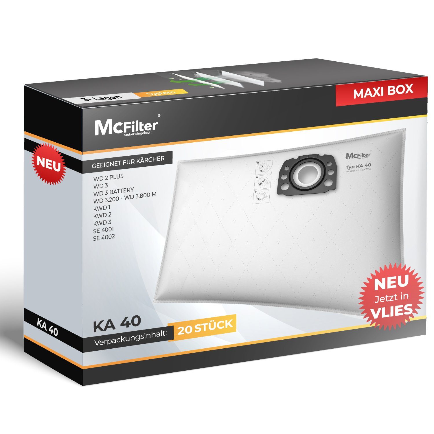 McFilter Staubsaugerbeutel Kärcher, passend für KFI 357, WD 2 Plus, WD ...