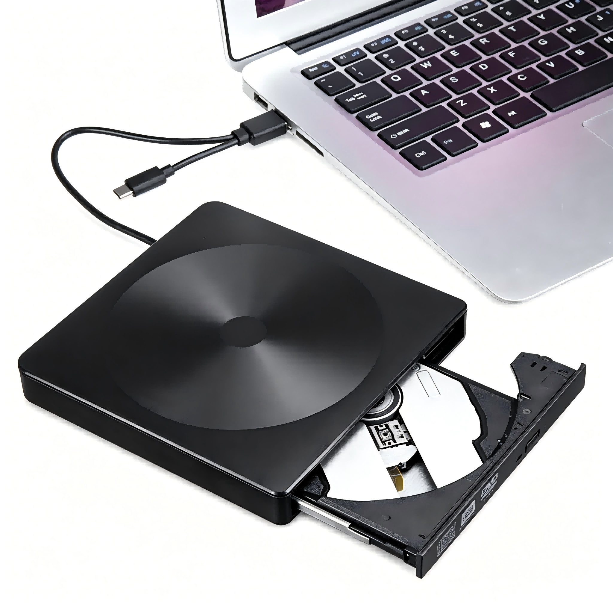 Toomoke Externes DVD-Laufwerk USB 3.0 & USB-C, CD/DVD-Player mit Brenner, DVD-Brenner (Plug & Play für Laptop/PC/Mac, tragbar mit Kabelaufbewahrung, – kompatibel mit Windows & macOS)