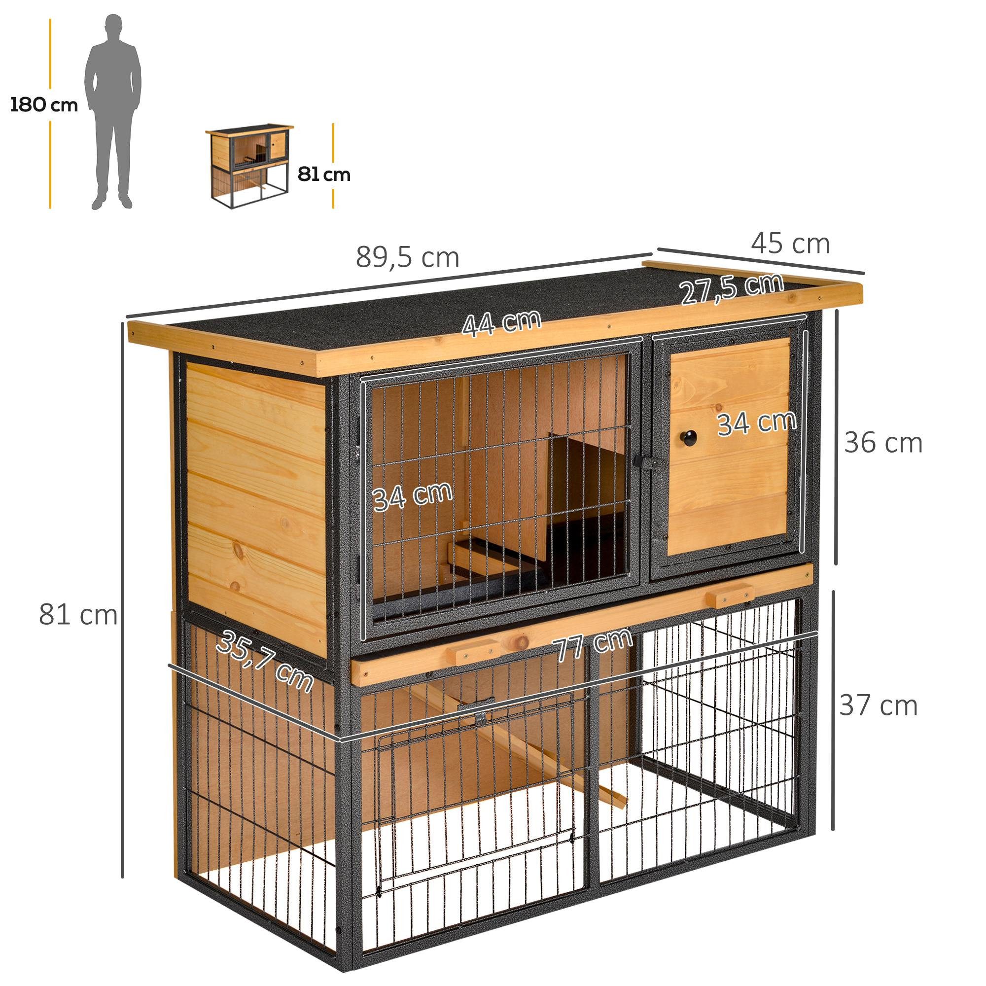 PawHut Kleintierstall aus Holz mit Bitumendach, 2-in-1 Stall & Auslauf, Rampe, Schublade