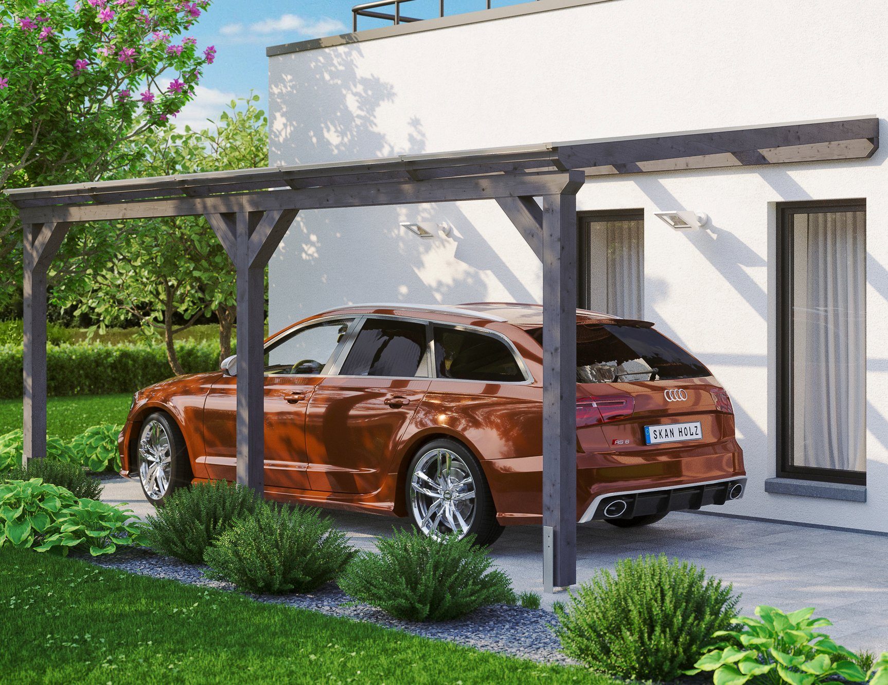 Skanholz Anlehncarport Vogtland, BxT: 300x541 cm, 213 cm Einfahrtshöhe dunkelgrau | Carports