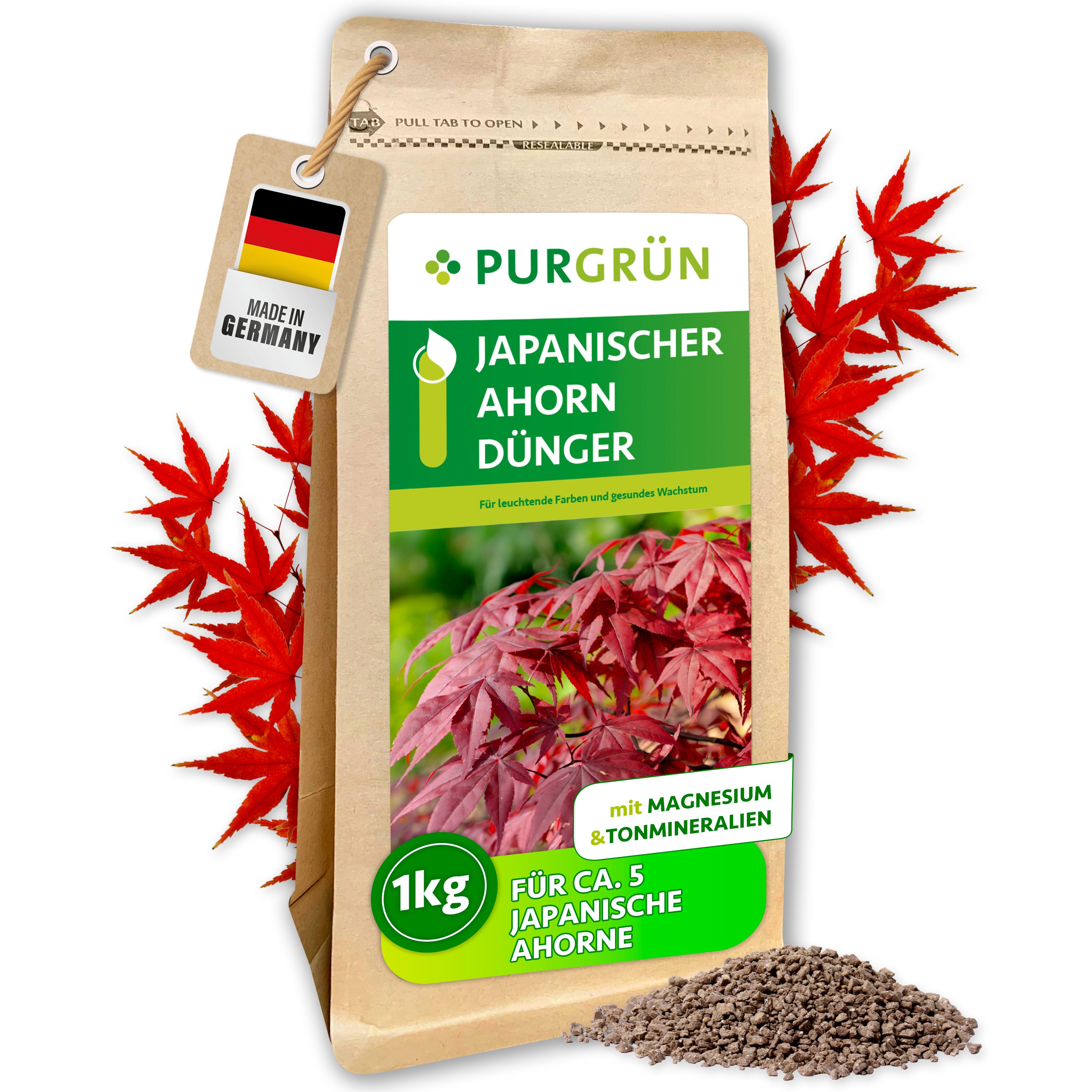 Purgrün Gartendünger Japanischer Ahorn Dünger, NPK 5+4+6, Magnesium, 1 kg, Granulat, 1-St., 1 kg