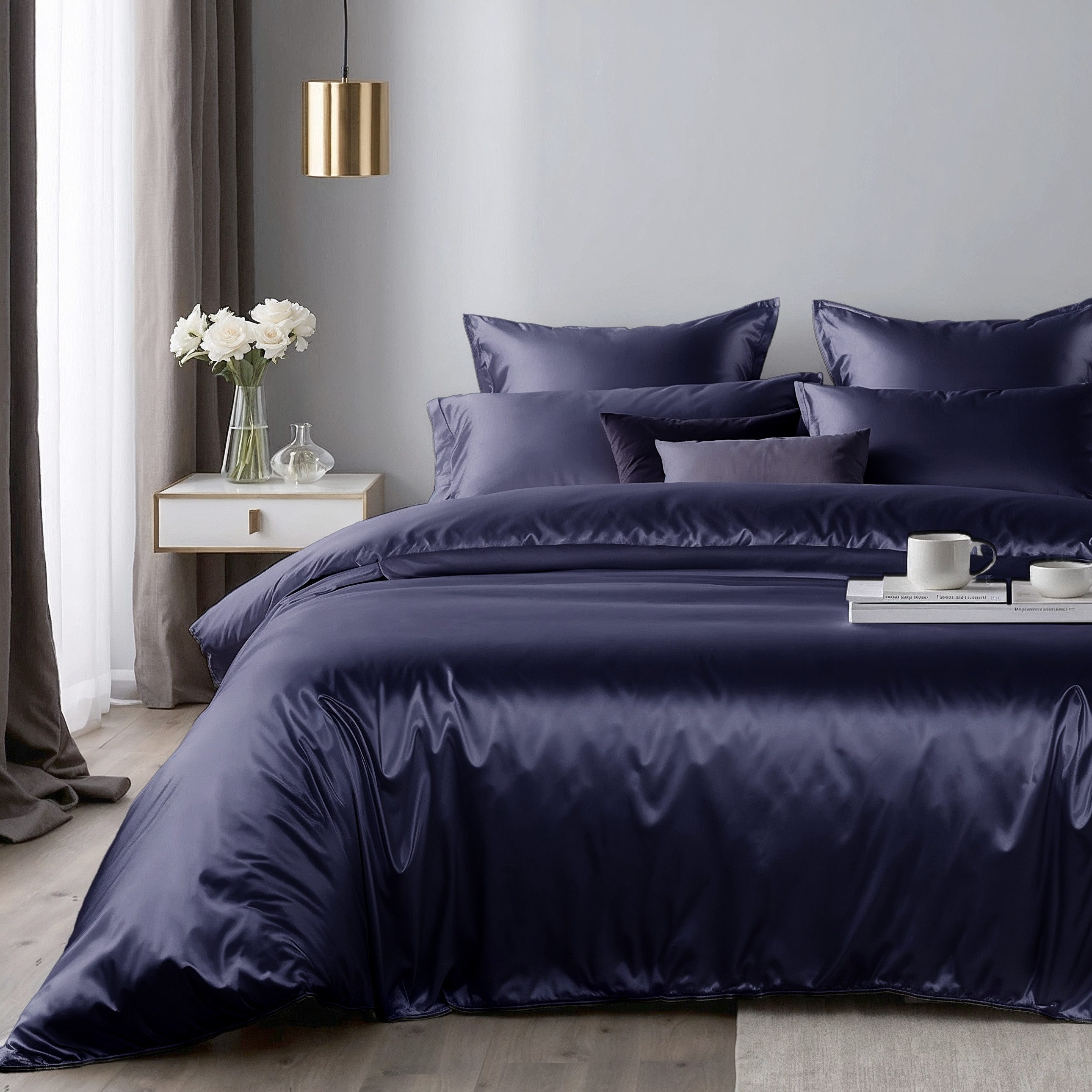 Cozyor Bettwäsche Satin glänzend 135x200, 155x200, 155x220, 200x200cm mit Reißverschluss, Satin, dunkelblau Ocean, 2 teilig, Edel und hochwertig – Bild 5 von 5
